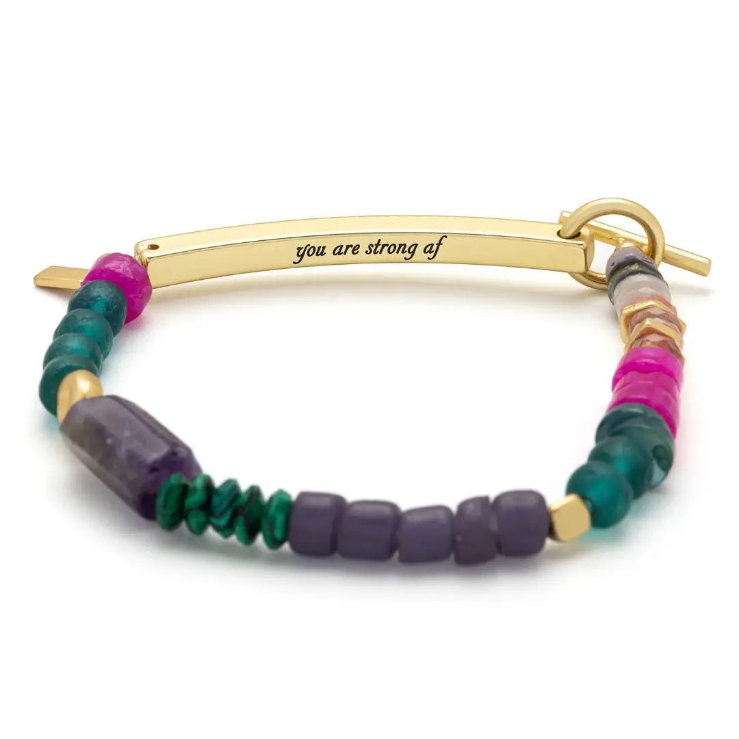 Rose & Lee Co Hidden Message Bracelet, Strong AF/Amethyst/Gold Bracelets