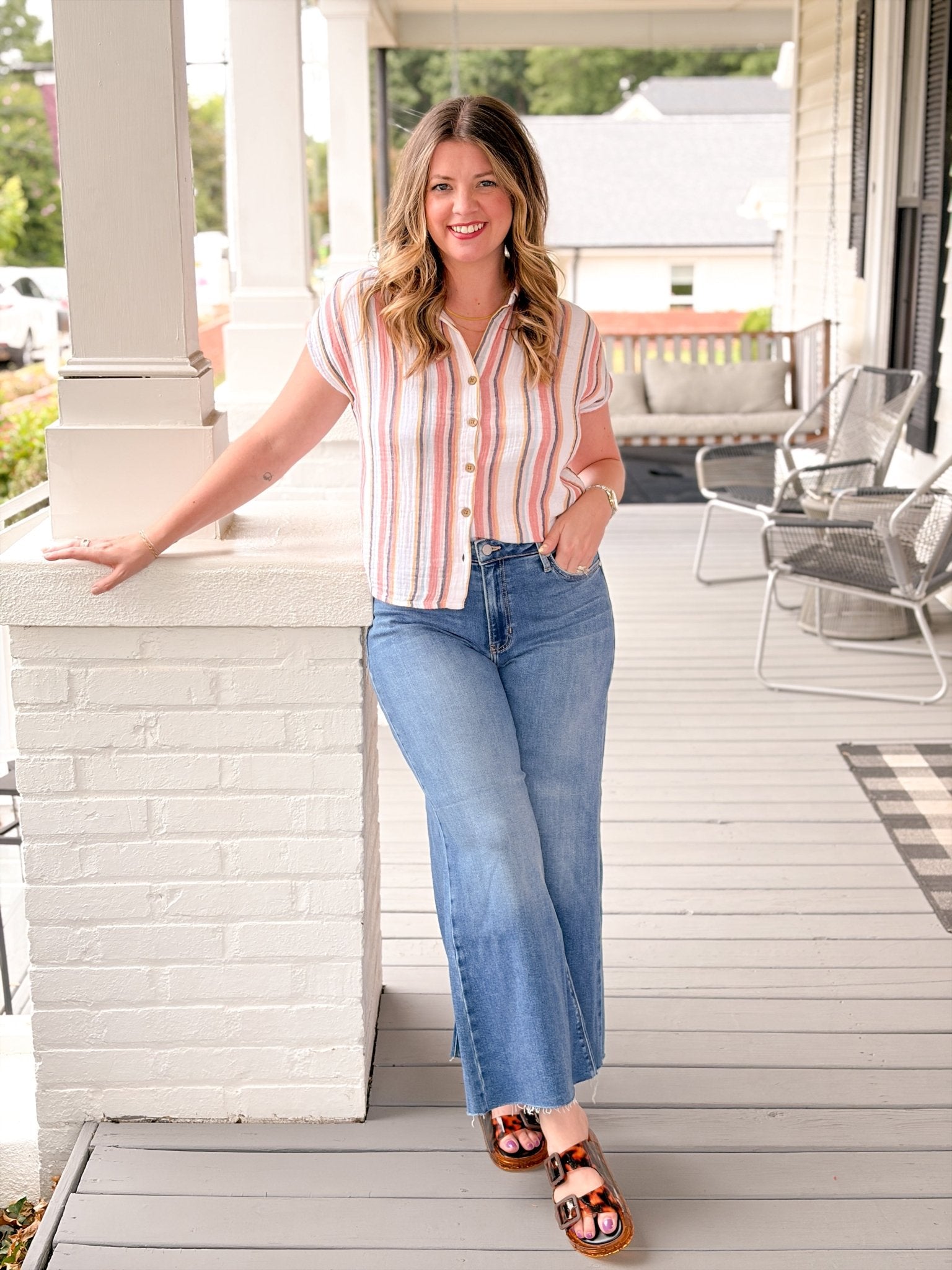 Rose & Lee Co Hunter Top, Vacation Stripe short sleeve