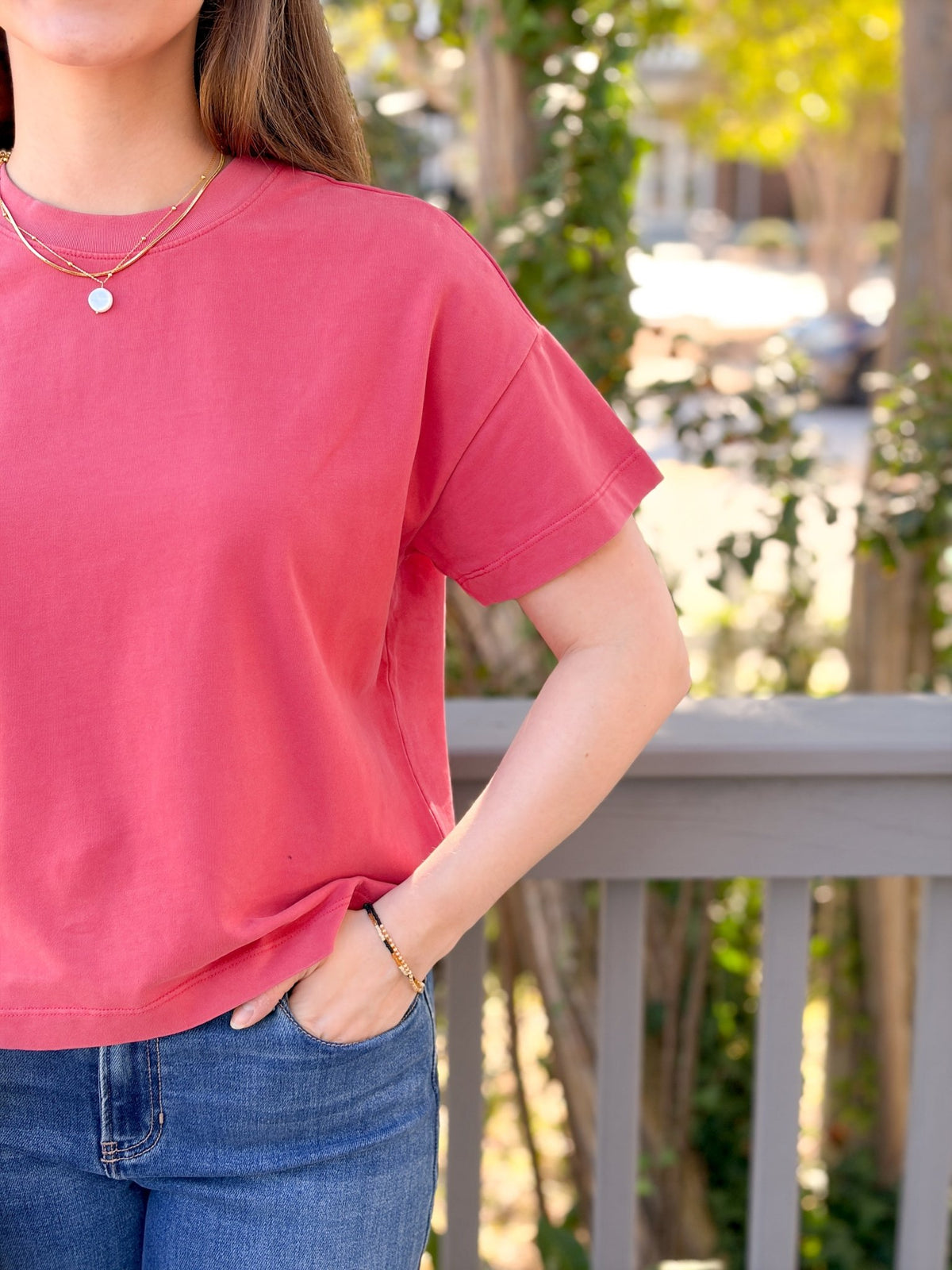 Rose & Lee Co Luxe Jersey Tee, Baked Apple by Marine Layer short sleeve
