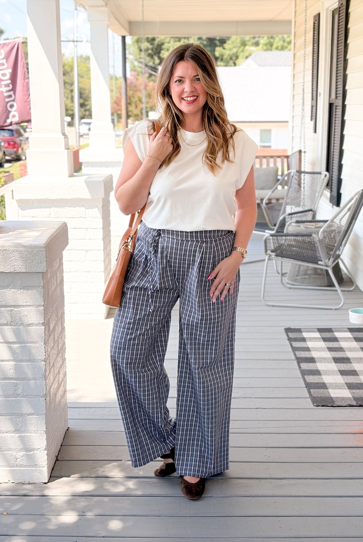 Rose & Lee Co Ashlyn Pants, Black/White Plaid Pants