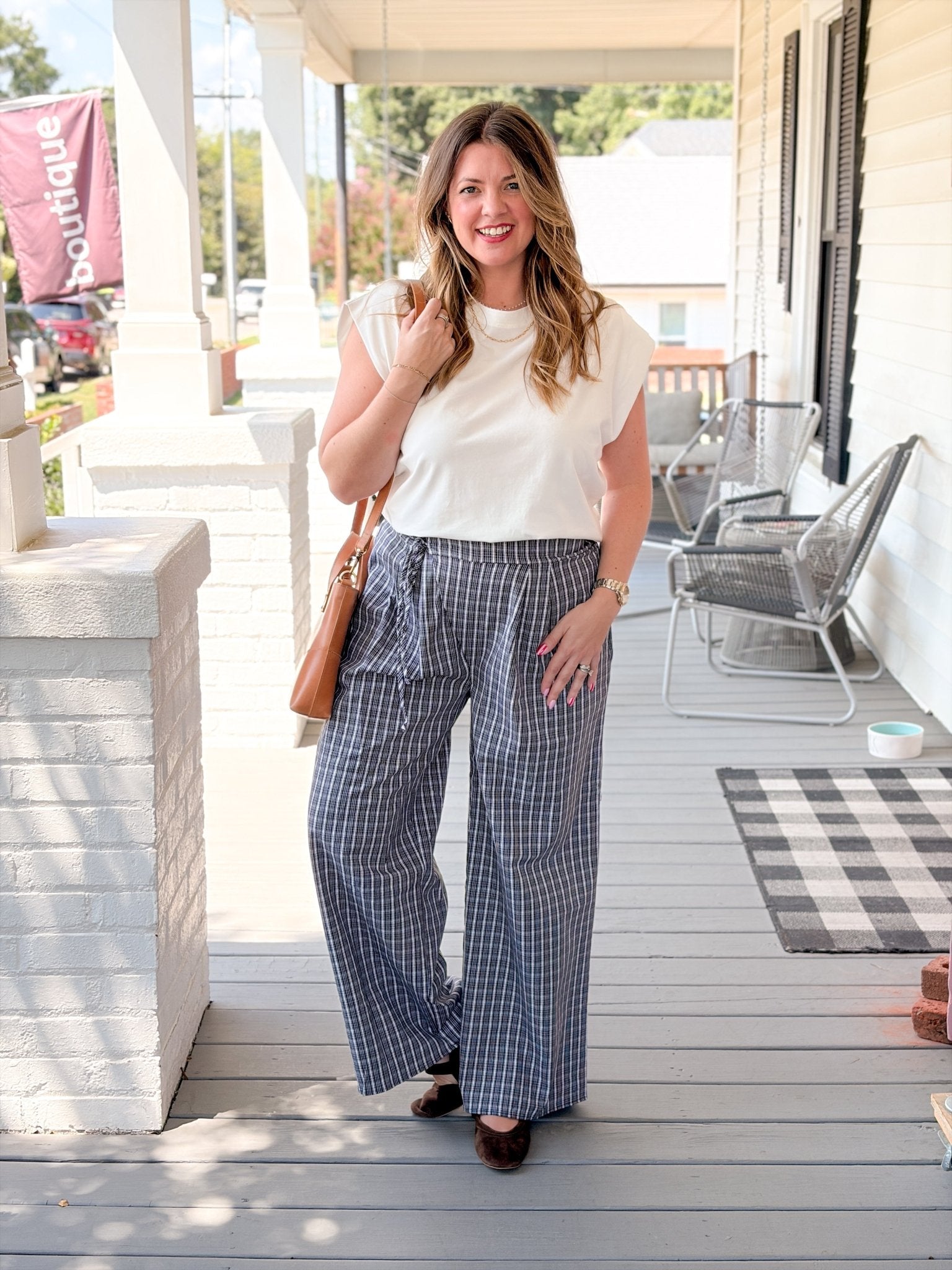 Rose & Lee Co Ashlyn Pants, Black/White Plaid Pants