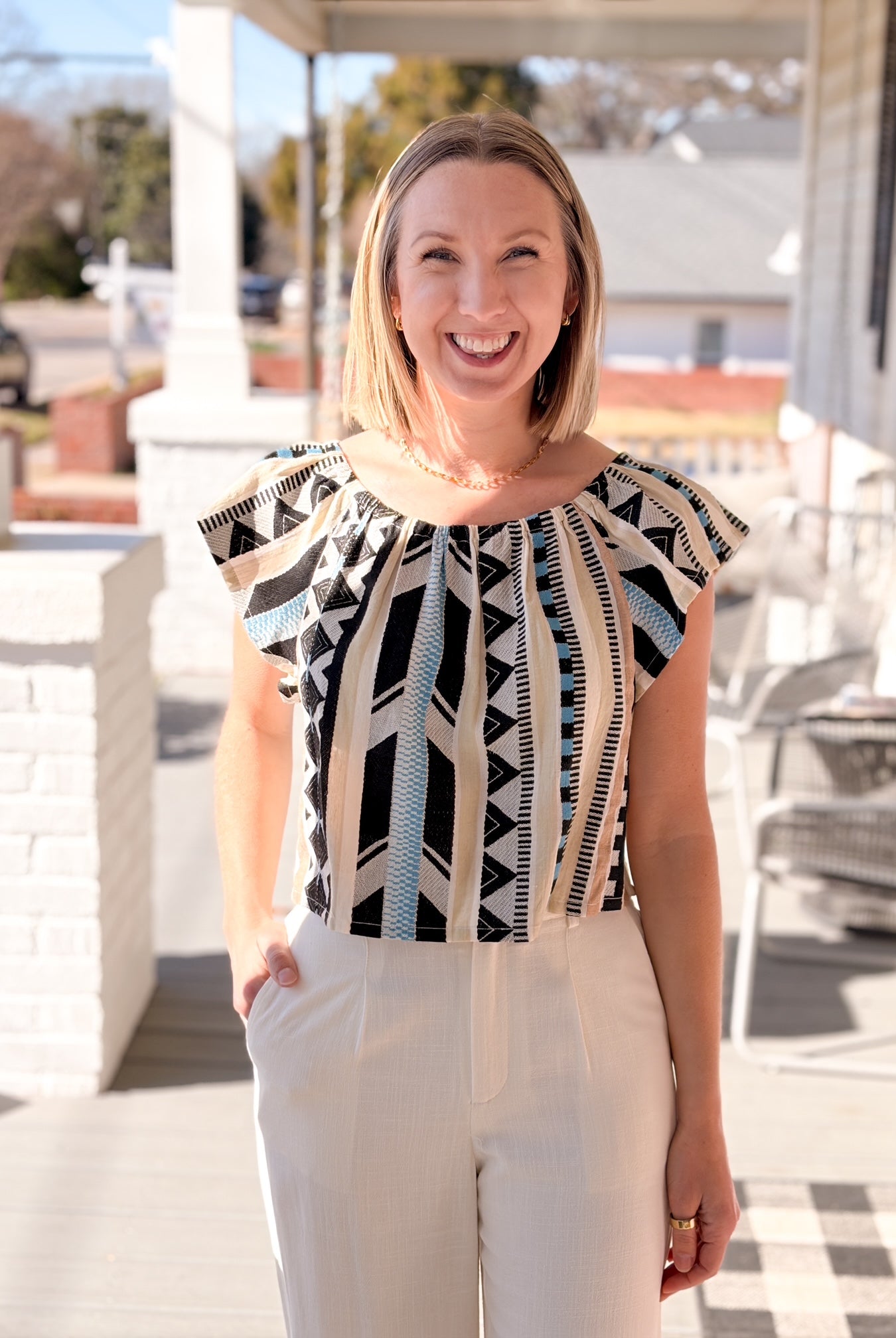 Off The Shoulder Aztec Printed Short Sleeve Top