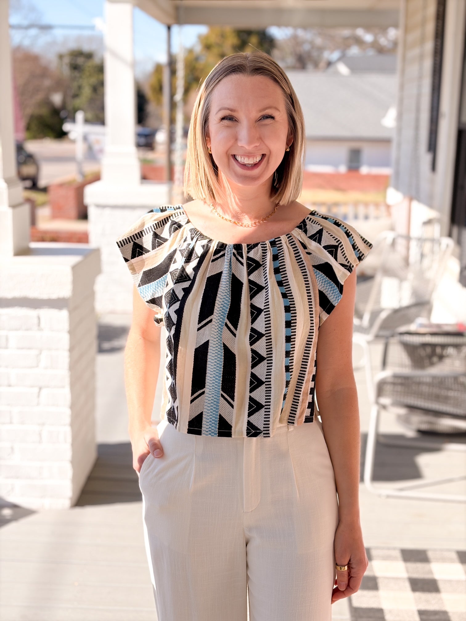 Off The Shoulder Aztec Printed Short Sleeve Top
