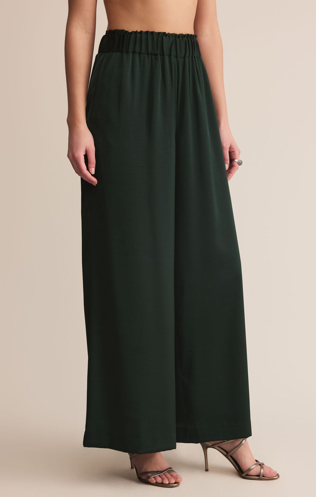 Dark Green High Waisted Wide Leg Pants