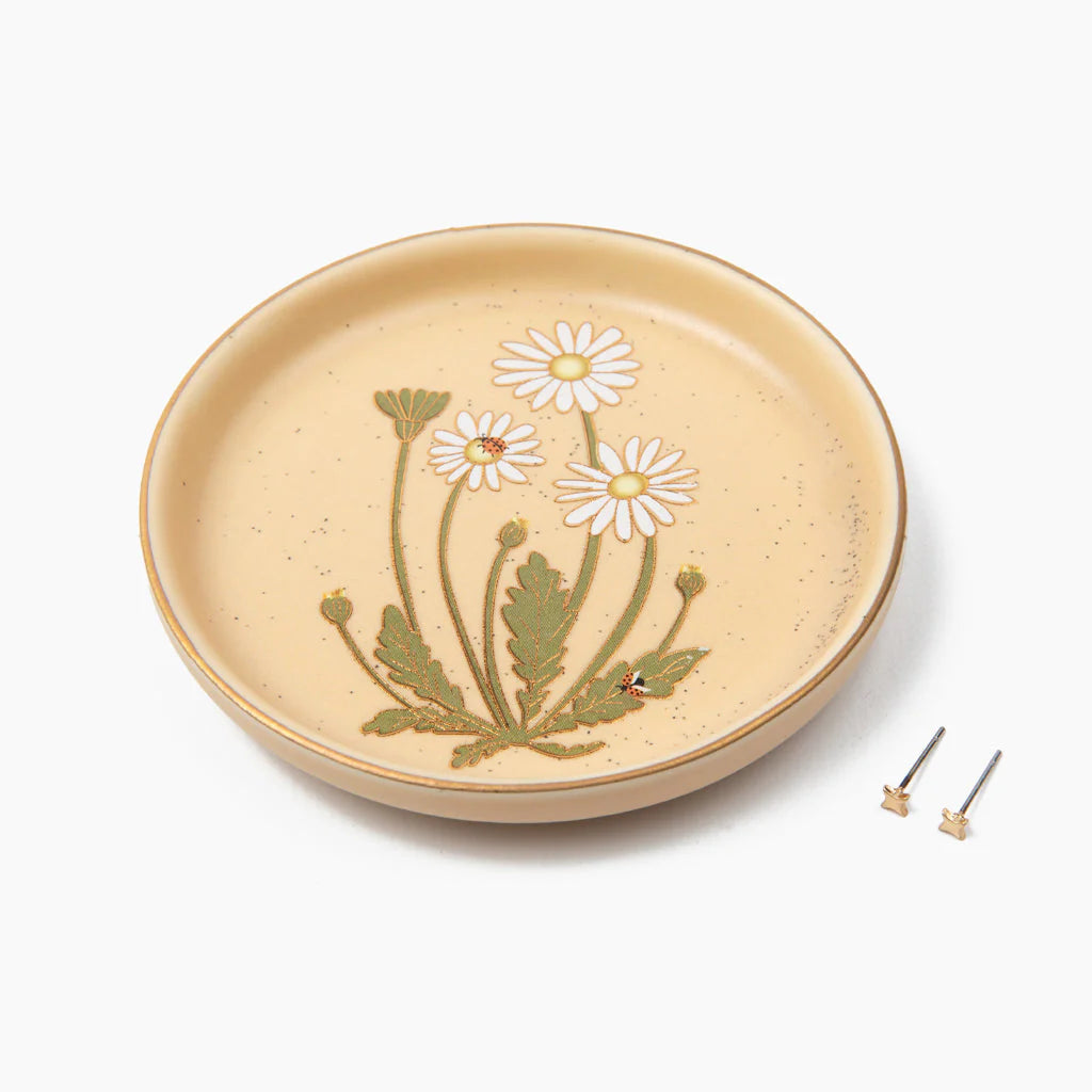 Jewelry Dish & Stud Earring Set, Daisy/Vanilla