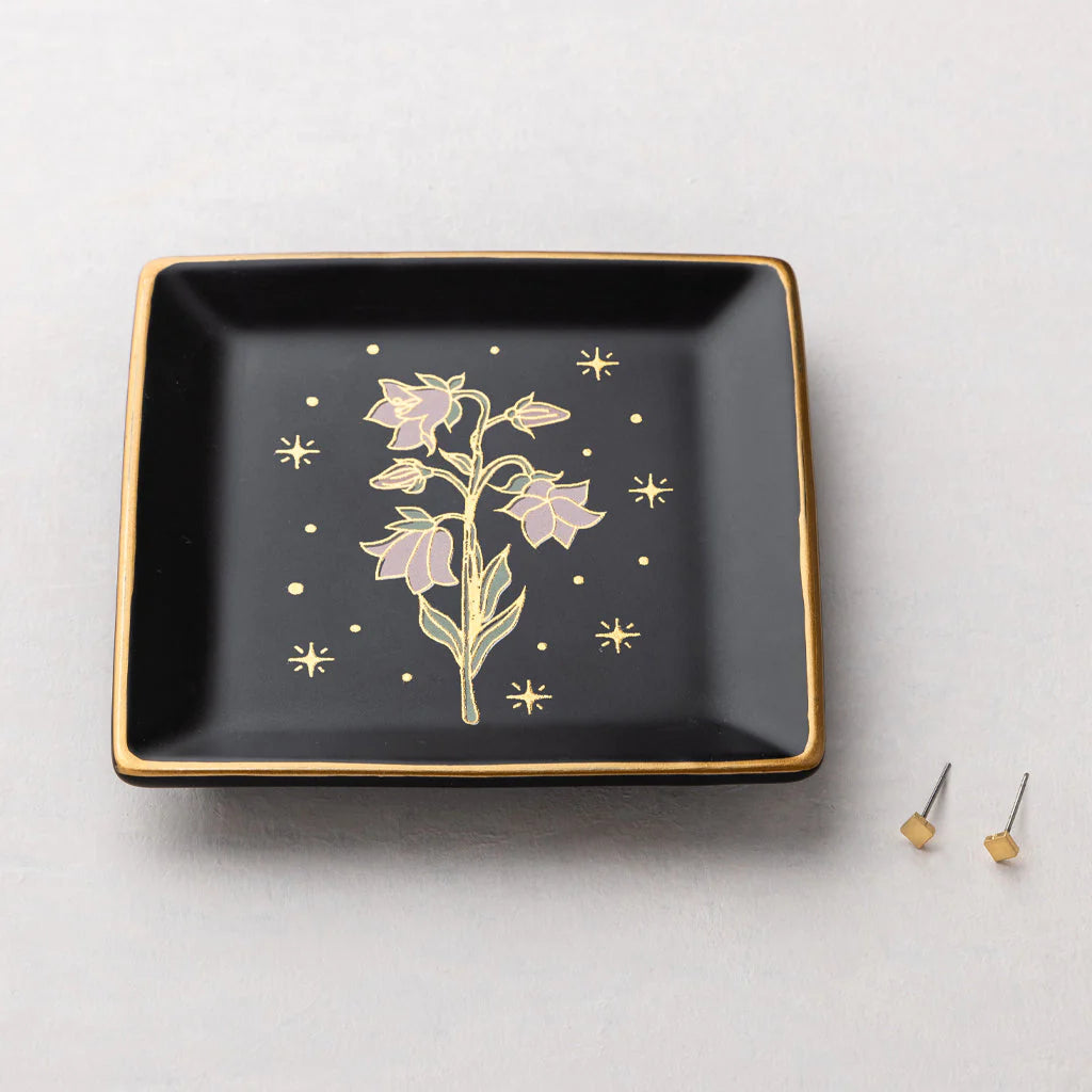 Jewelry Dish & Stud Earring Set, Flower/Black