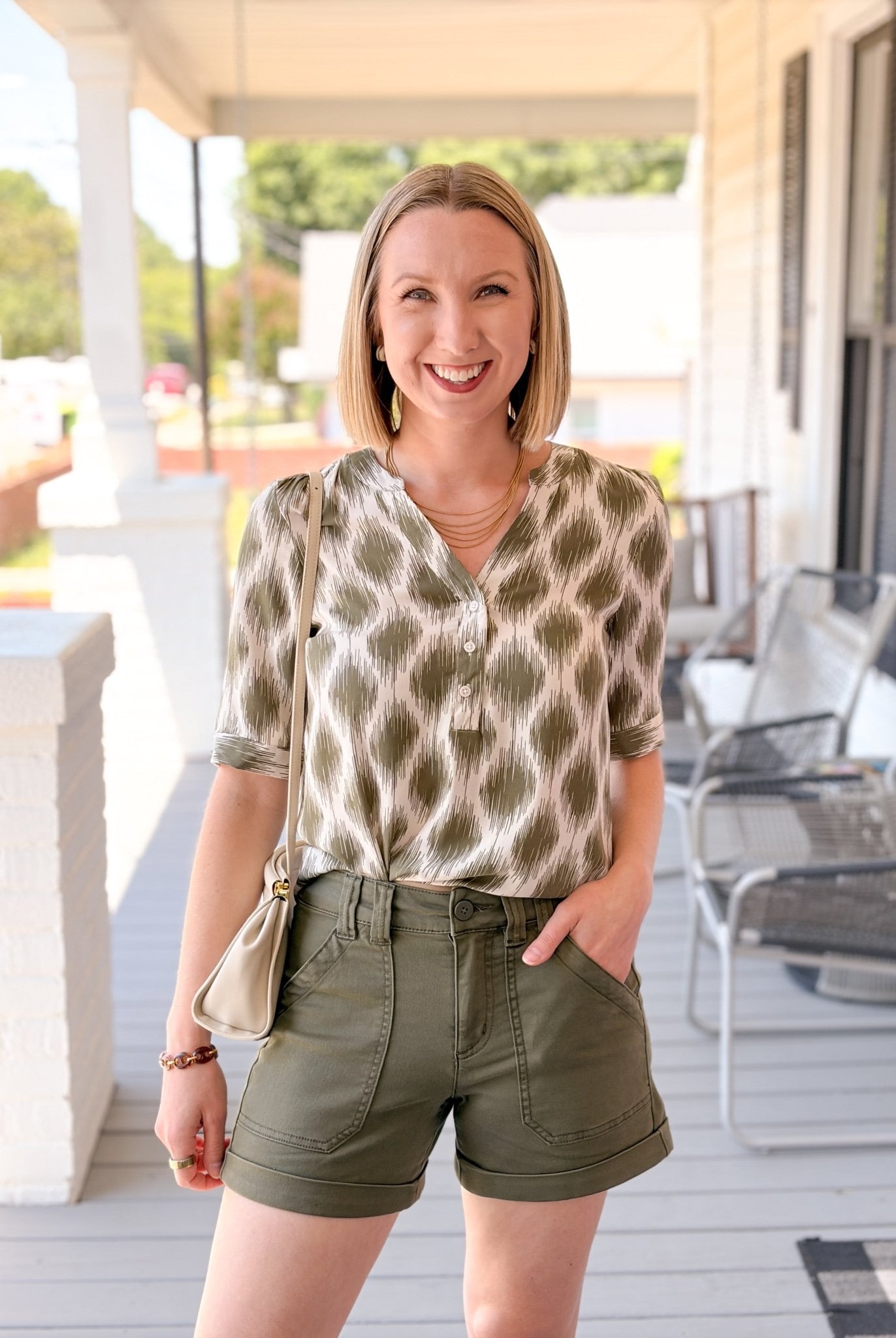 Rose & Lee Co Joella Top, Green Multi Work Tops