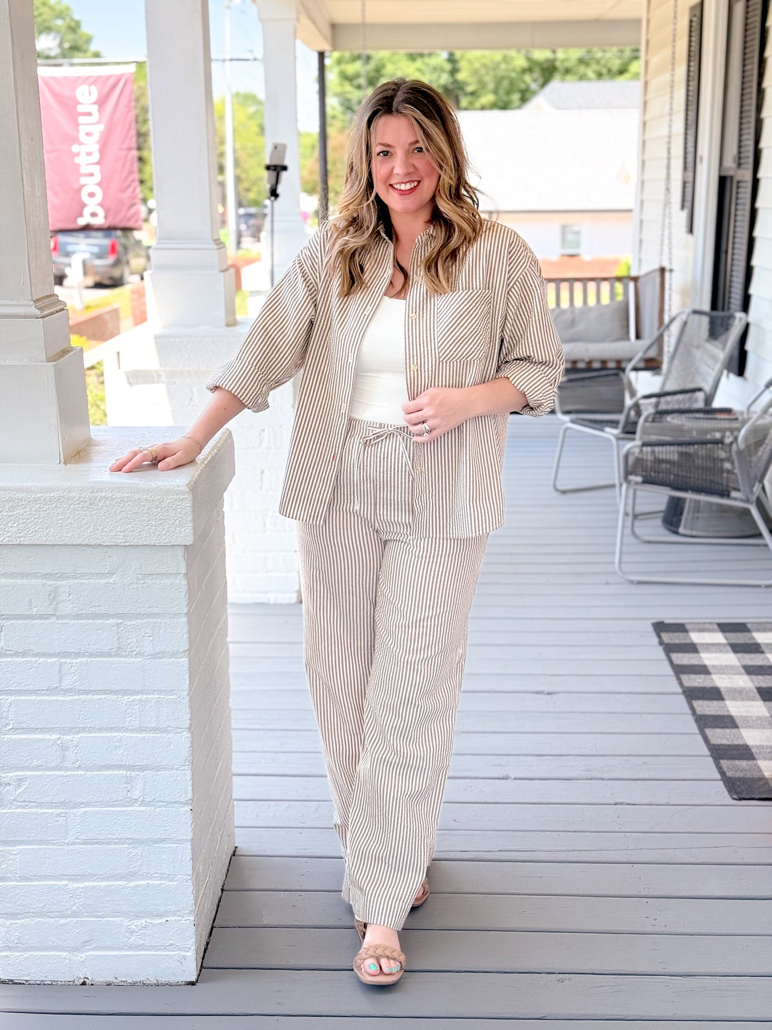 Rose & Lee Co Josie Pants, Mocha Stripe by Marine Layer Pants