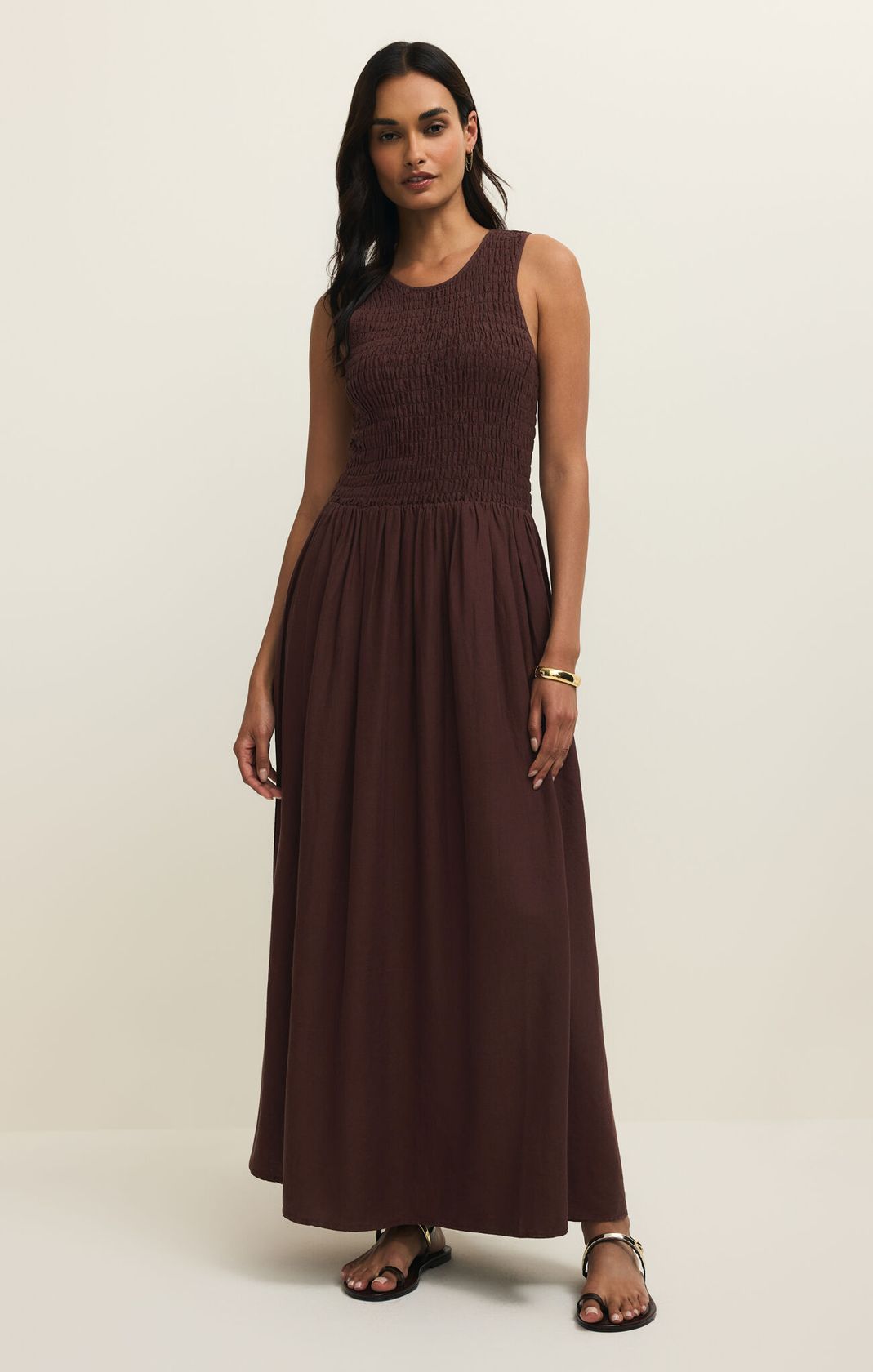 brown sleeveless dress