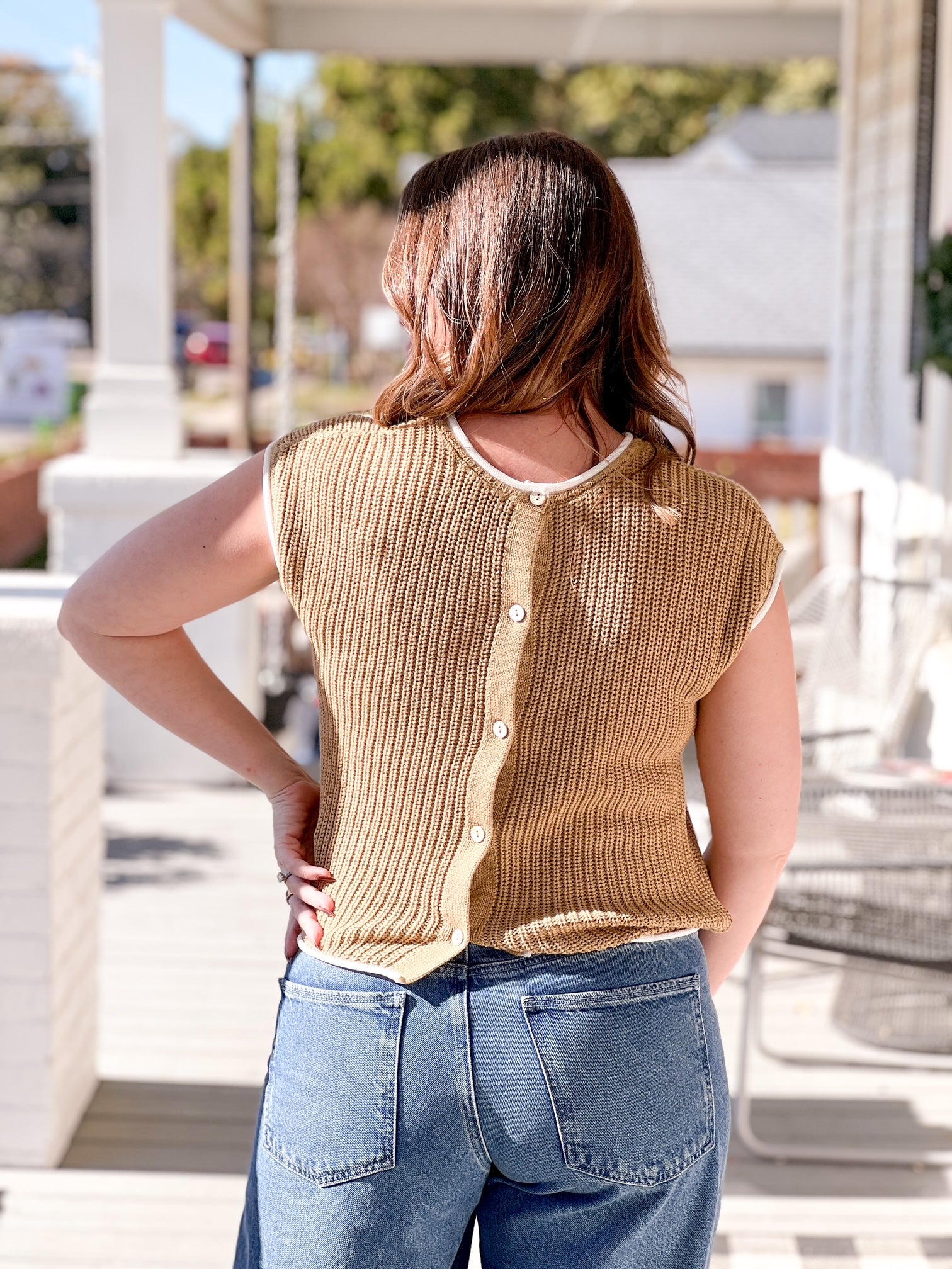 tan short sleeve sweater top