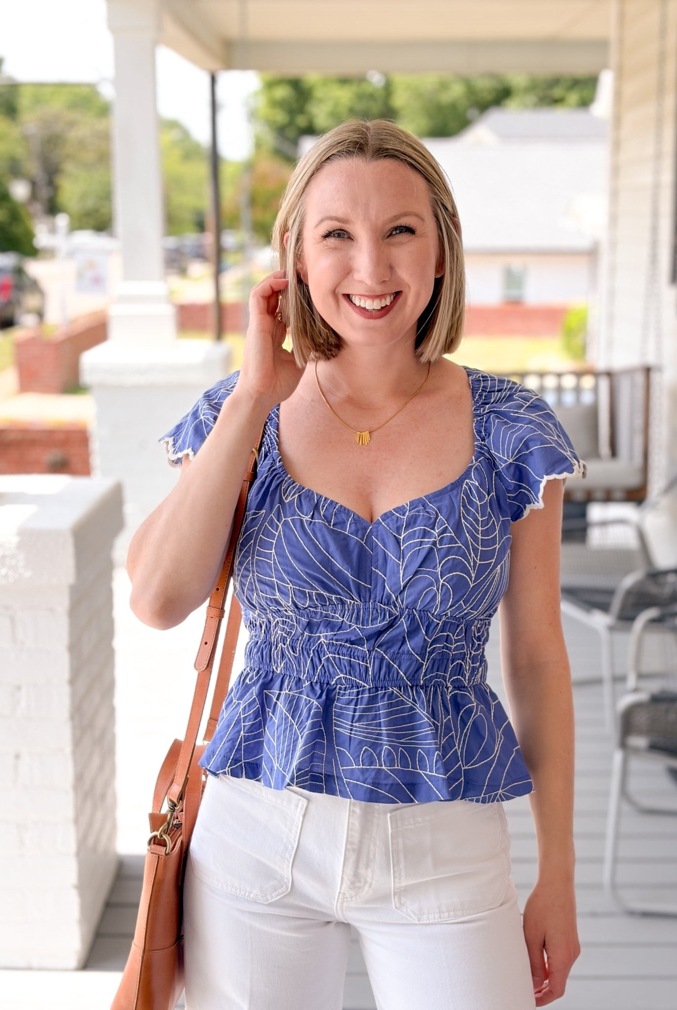 Rose & Lee Co Keily Top, Blue short sleeve