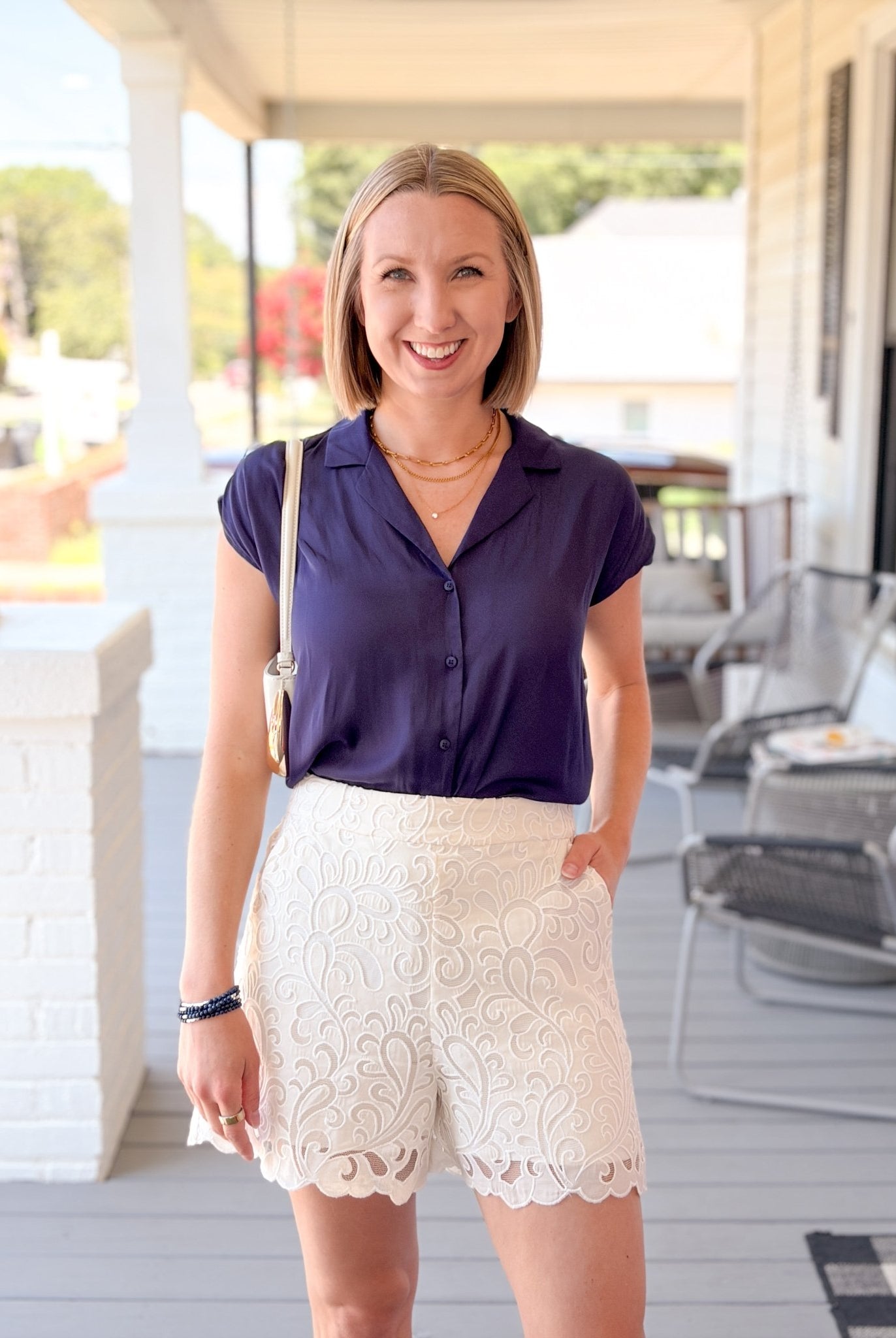 Rose & Lee Co Kelly Top, Navy Work Tops