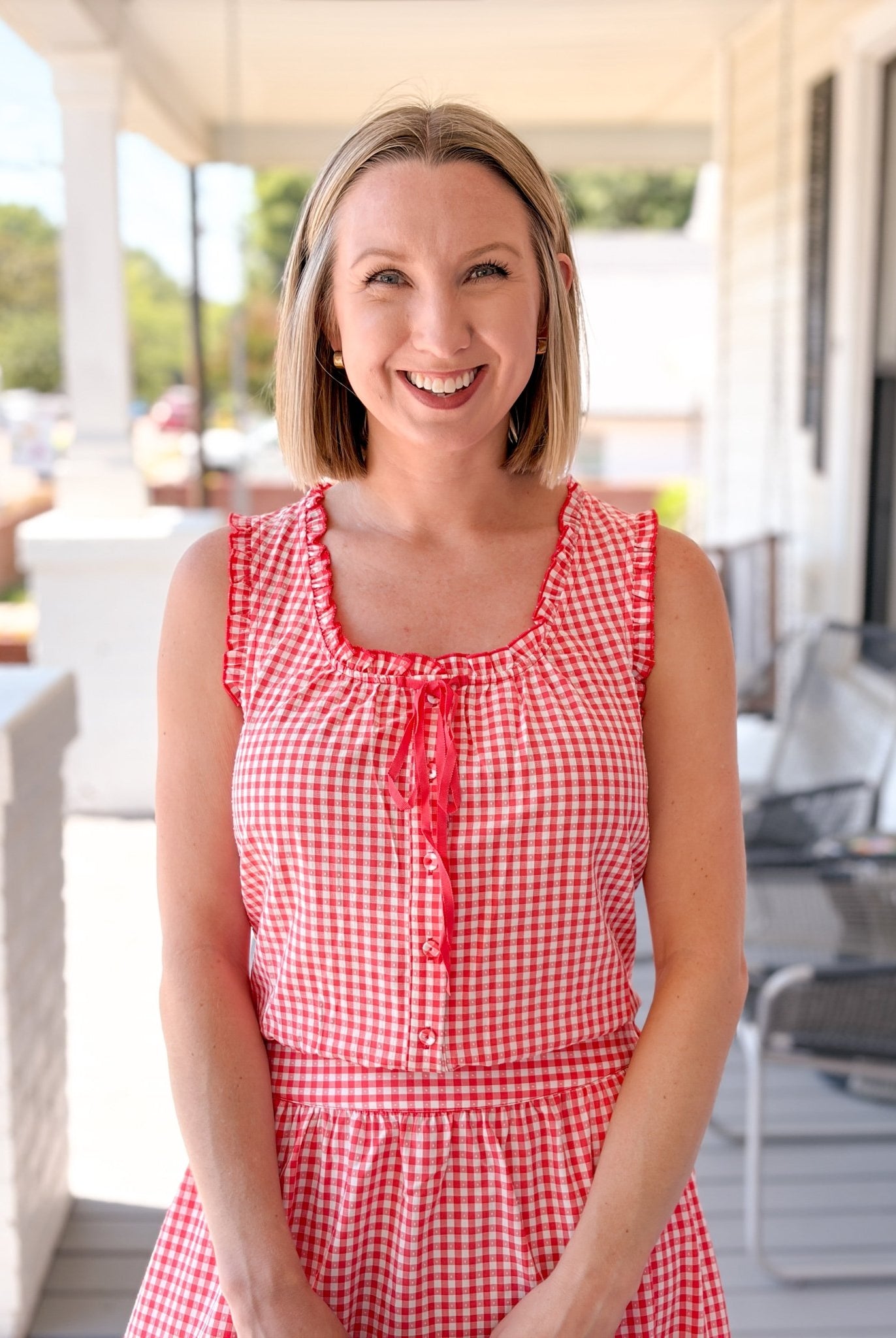 Rose & Lee Co Lacey Tank, Red/White Gingham Tanks
