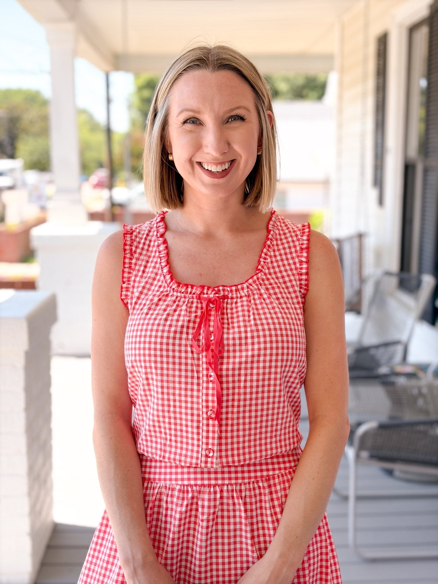 Rose & Lee Co Lacey Tank, Red/White Gingham Tanks