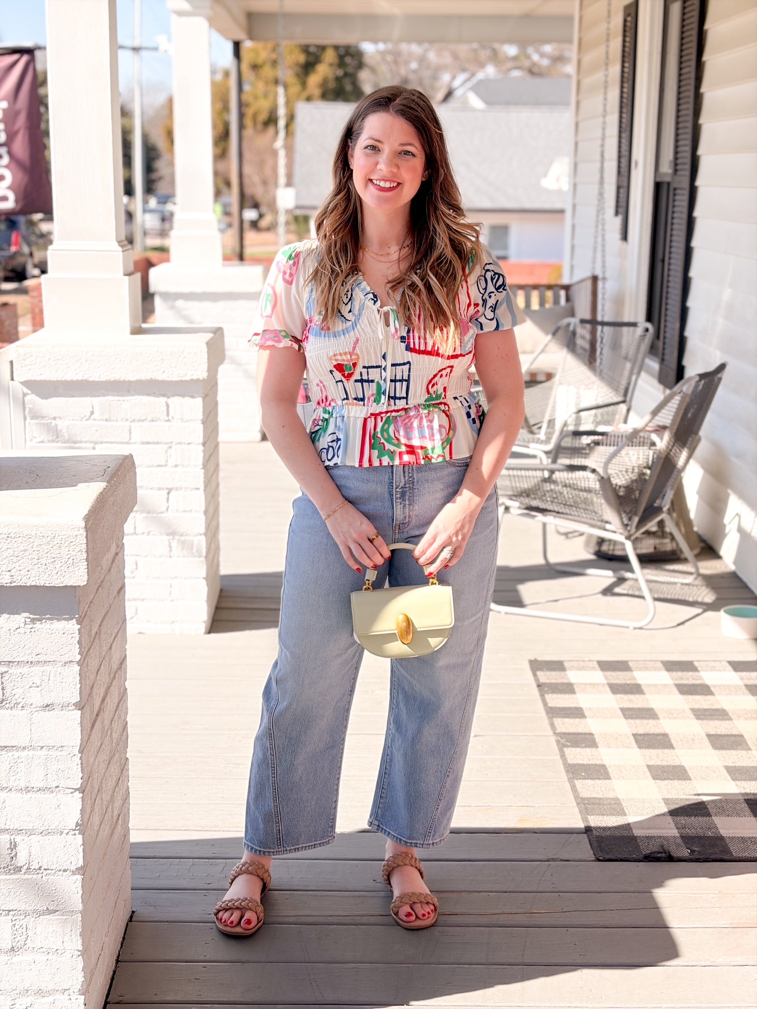 Summer Printed White Smocked Short Sleeve Top