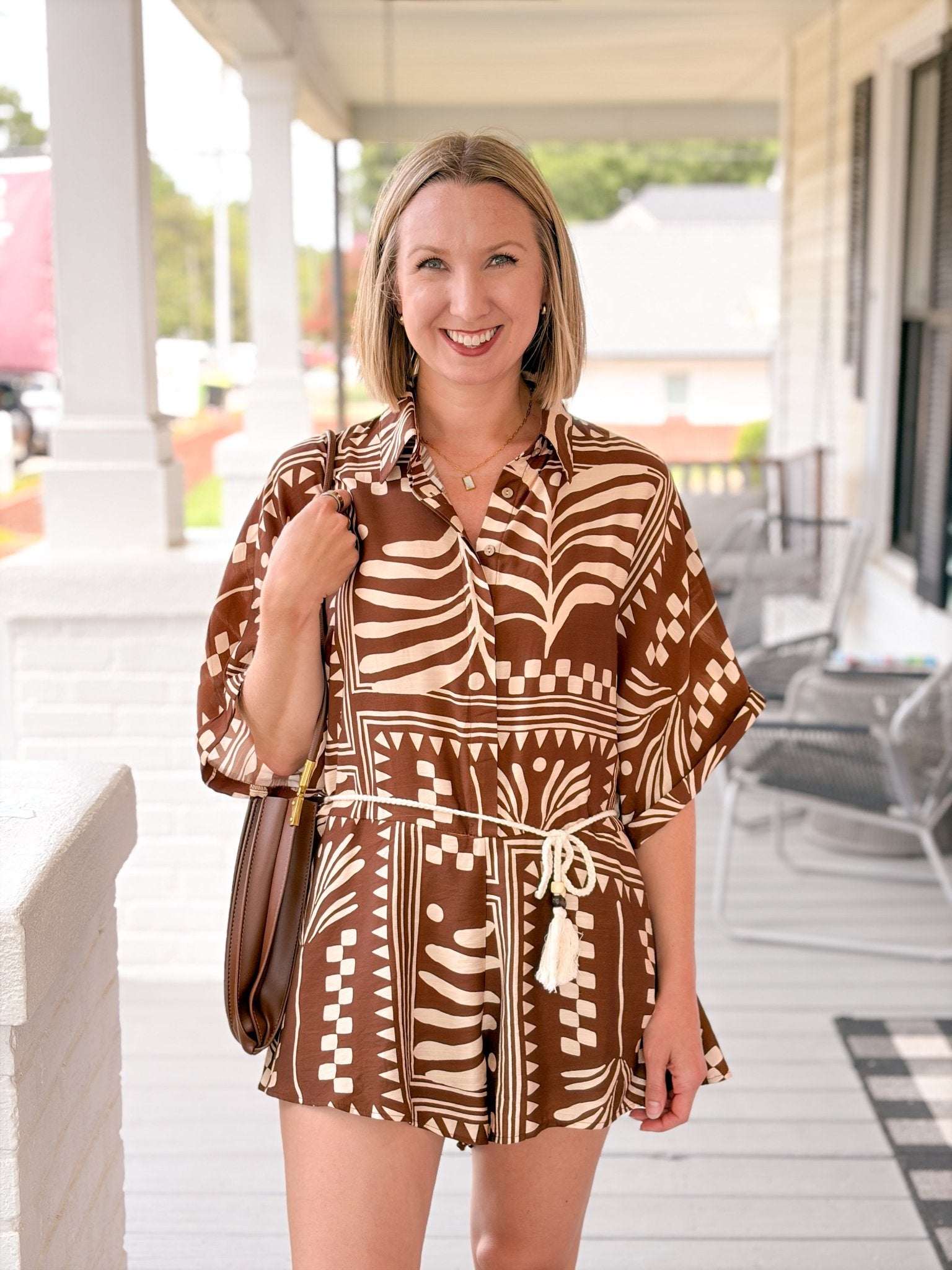 Rose & Lee Co Lauren Romper, Terracotta Romper