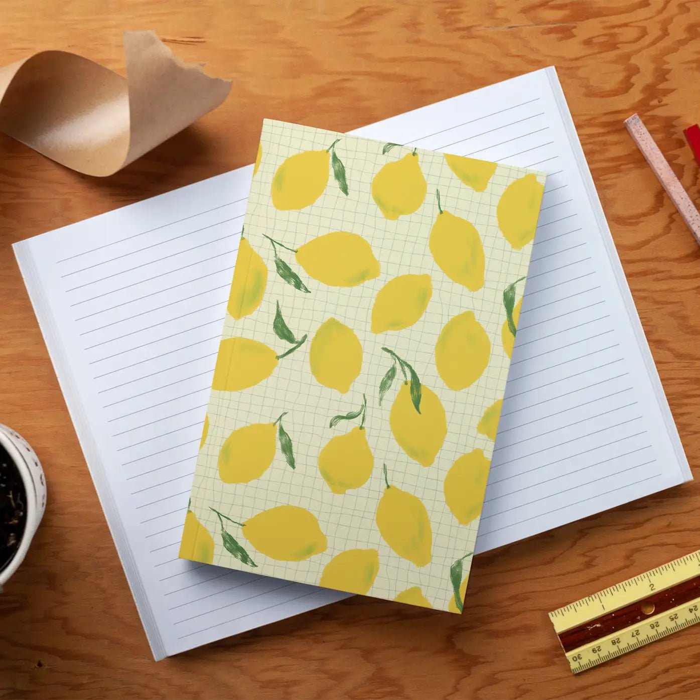 Rose & Lee Co Lemon Grid Classic Layflat Journal Notebook Stationery