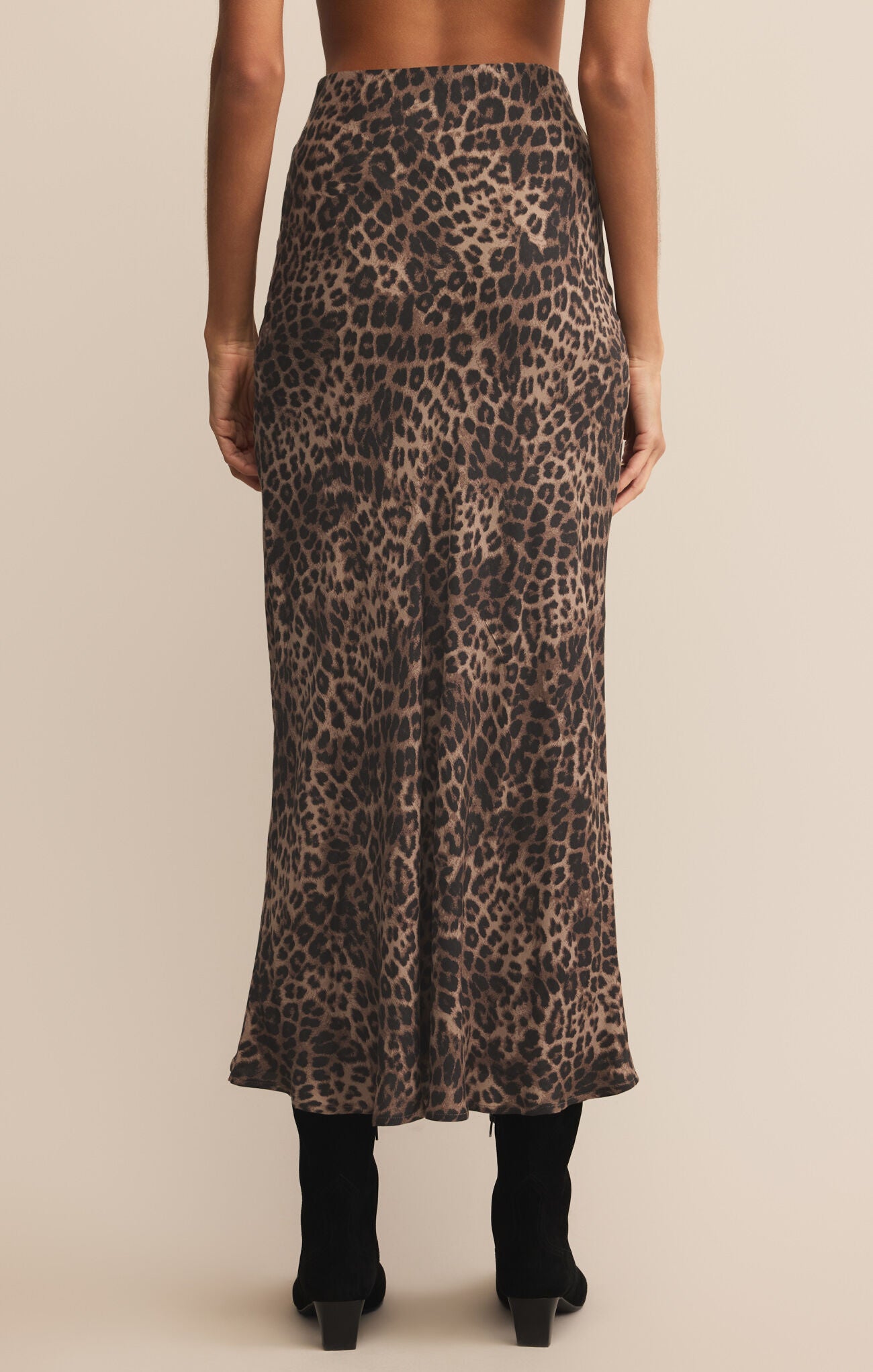 Brown Leopard Maxi Skirt with Elastic Waistband