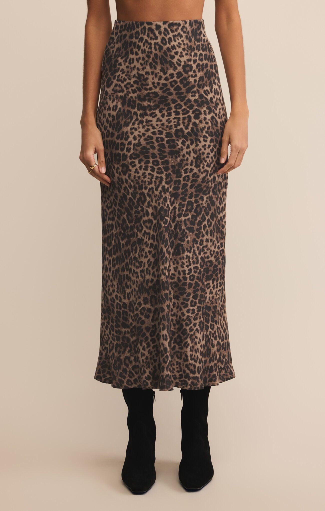 Brown Leopard Maxi Skirt with Elastic Waistband