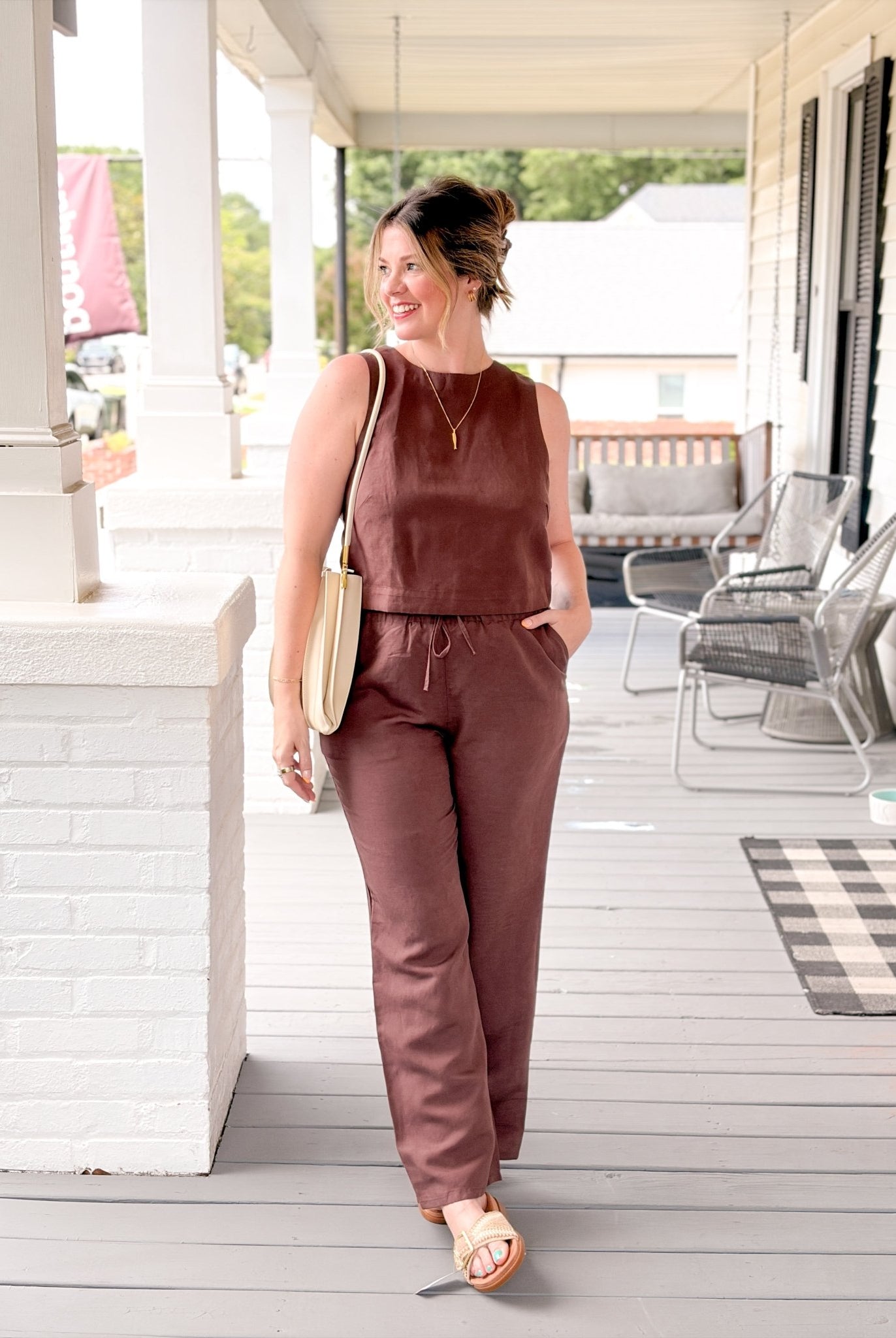 Rose & Lee Co Linen Drawstring Pants, Chocolate by Marine Layer Pants