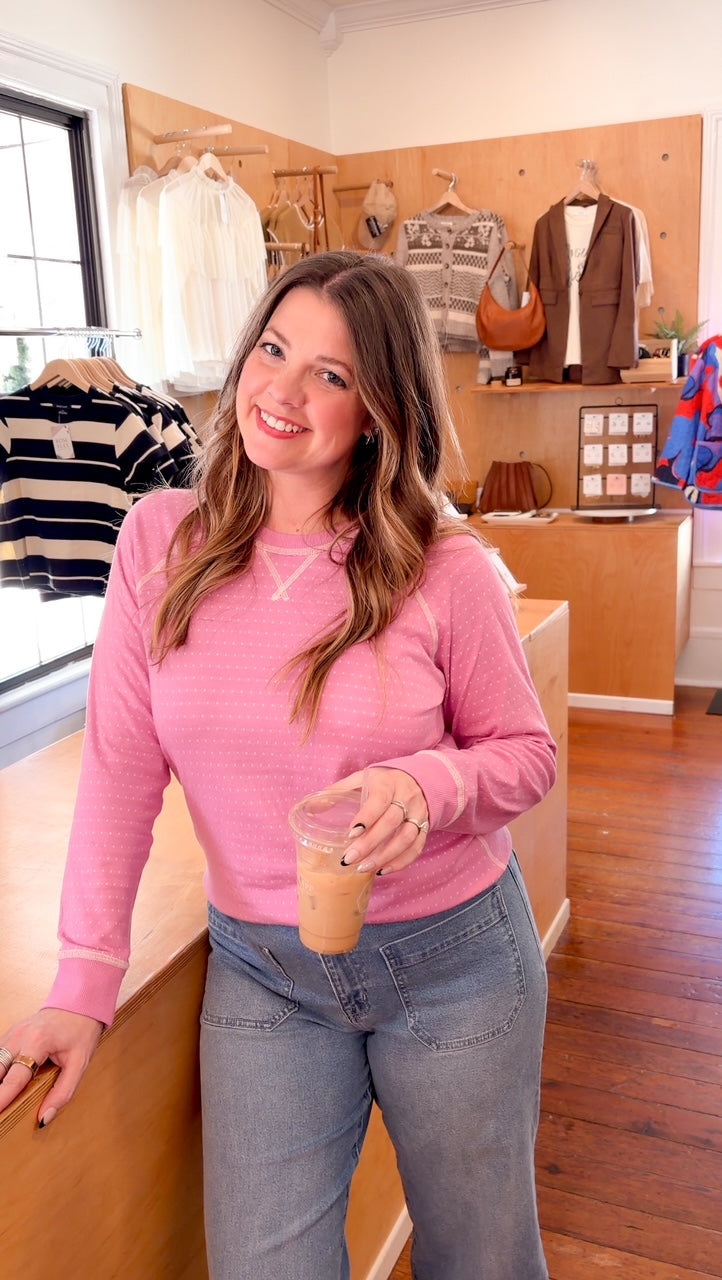 reversible long sleeve top, dots on one side, stripes on the other