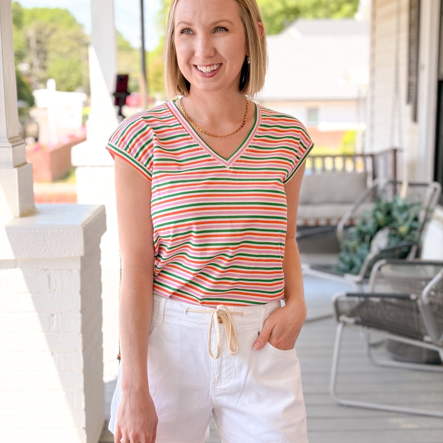 Rose & Lee Co Margo Tank, Multi Short Sleeve