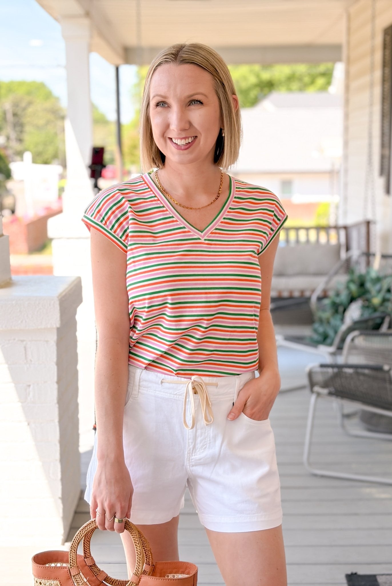 Rose & Lee Co Margo Tank, Multi Short Sleeve