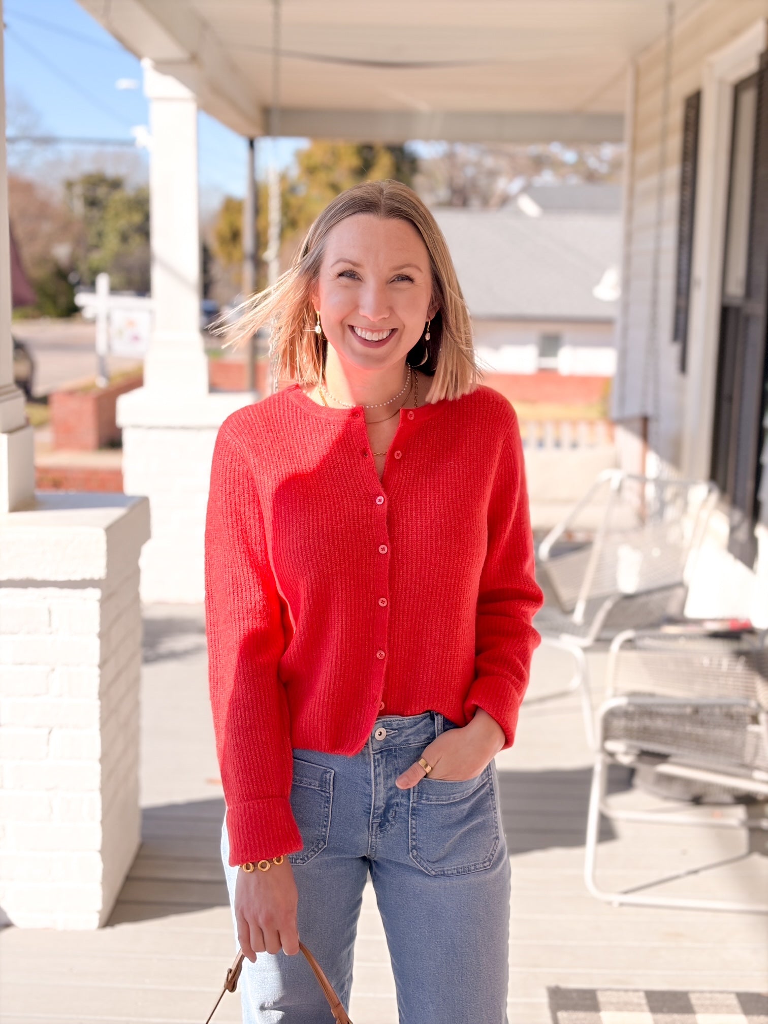 Red Midweight Button Up Cardigan