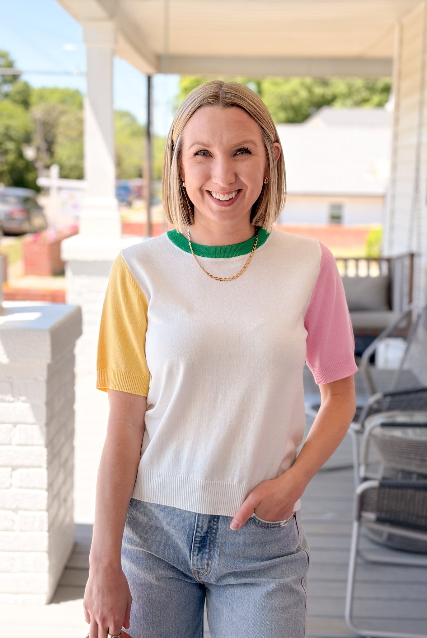 Rose & Lee Co Meredith Top, Multi short sleeve