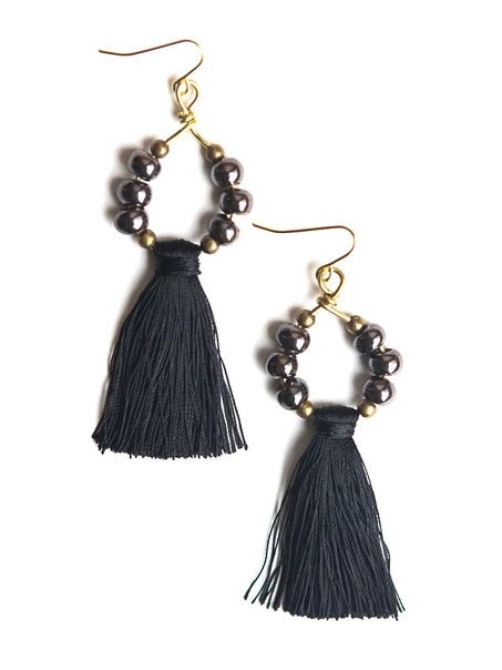 Rose & Lee Co Metallic Ceramic Tassel Earrings Earrings