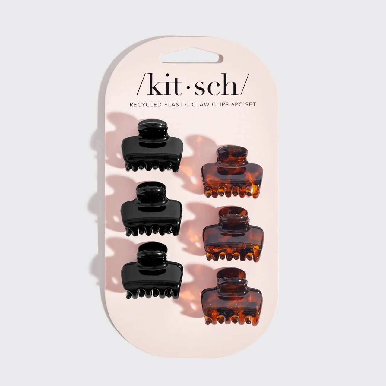 Rose & Lee Co Recycled Plastic Mini Puffy Claw Clips 6pc Set, Black/Tortoise Hair