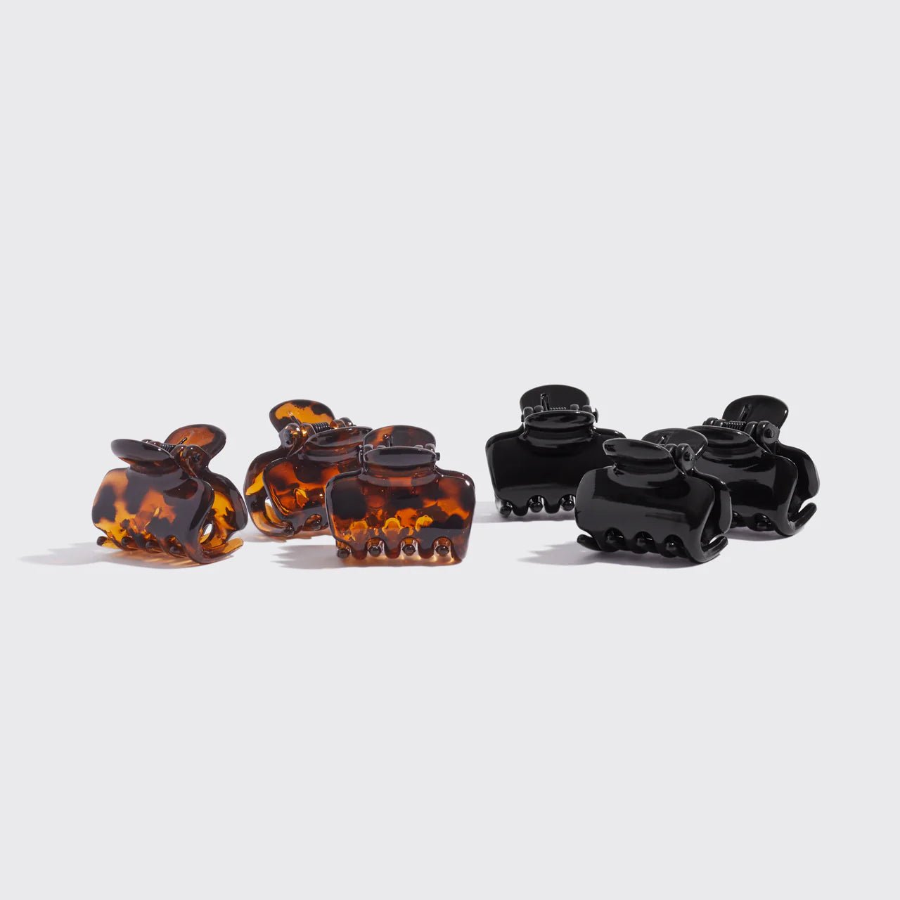 Rose & Lee Co Recycled Plastic Mini Puffy Claw Clips 6pc Set, Black/Tortoise Hair