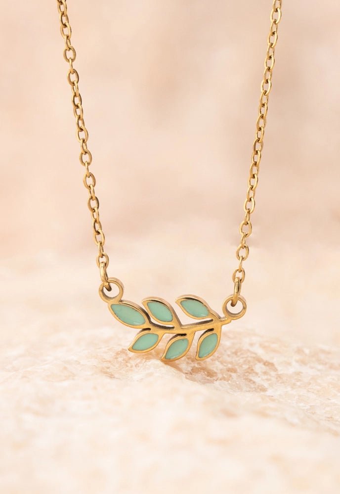 Rose & Lee Co Rowen Leaf Necklace, Mint Necklaces