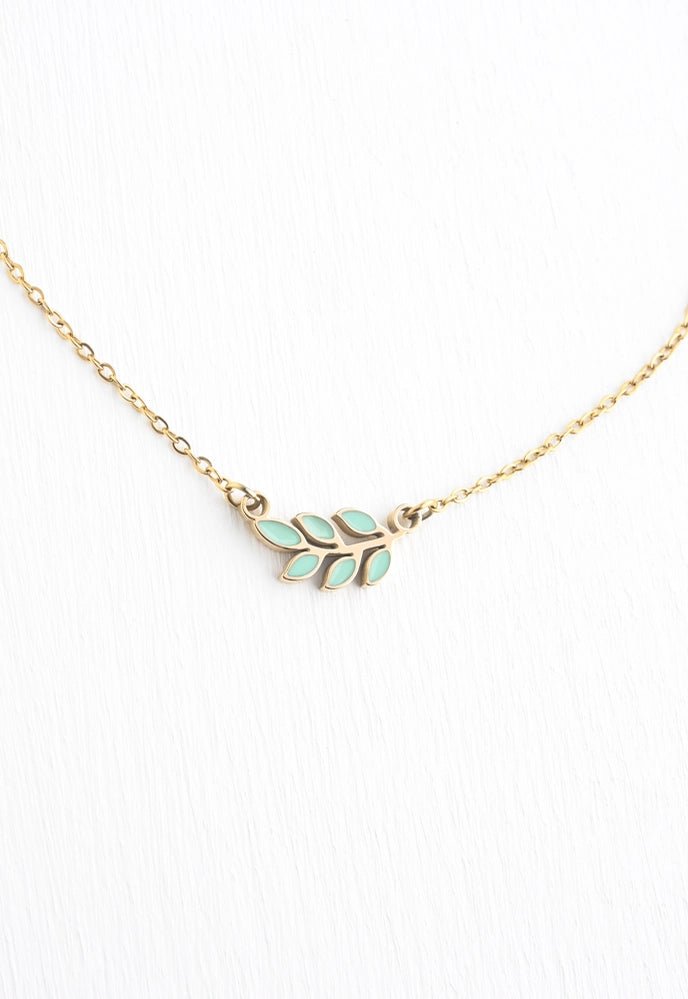 Rose & Lee Co Rowen Leaf Necklace, Mint Necklaces