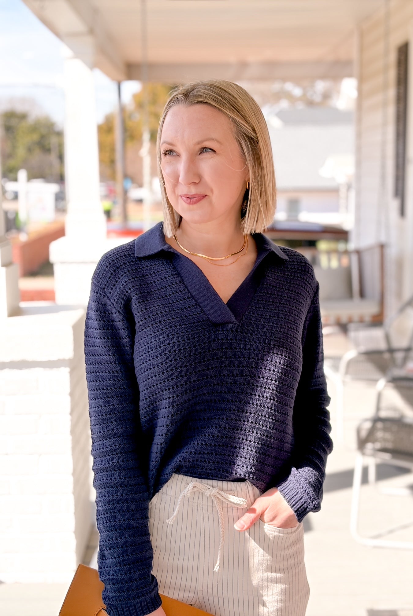 navy blue polo long sleeve sweater