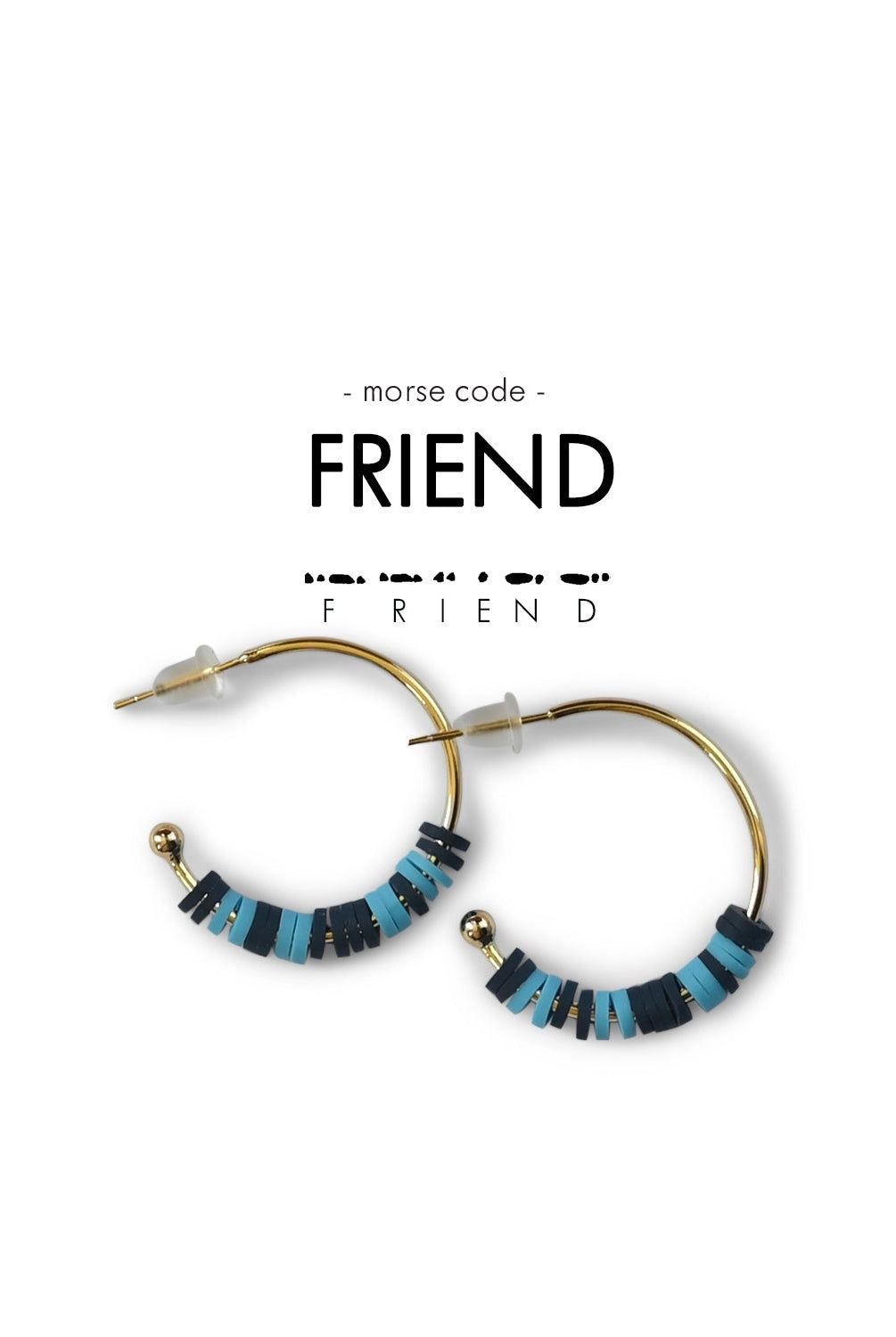 Rose & Lee Co Morse Code Heishi Half Hoop Earrings, Friend Earrings