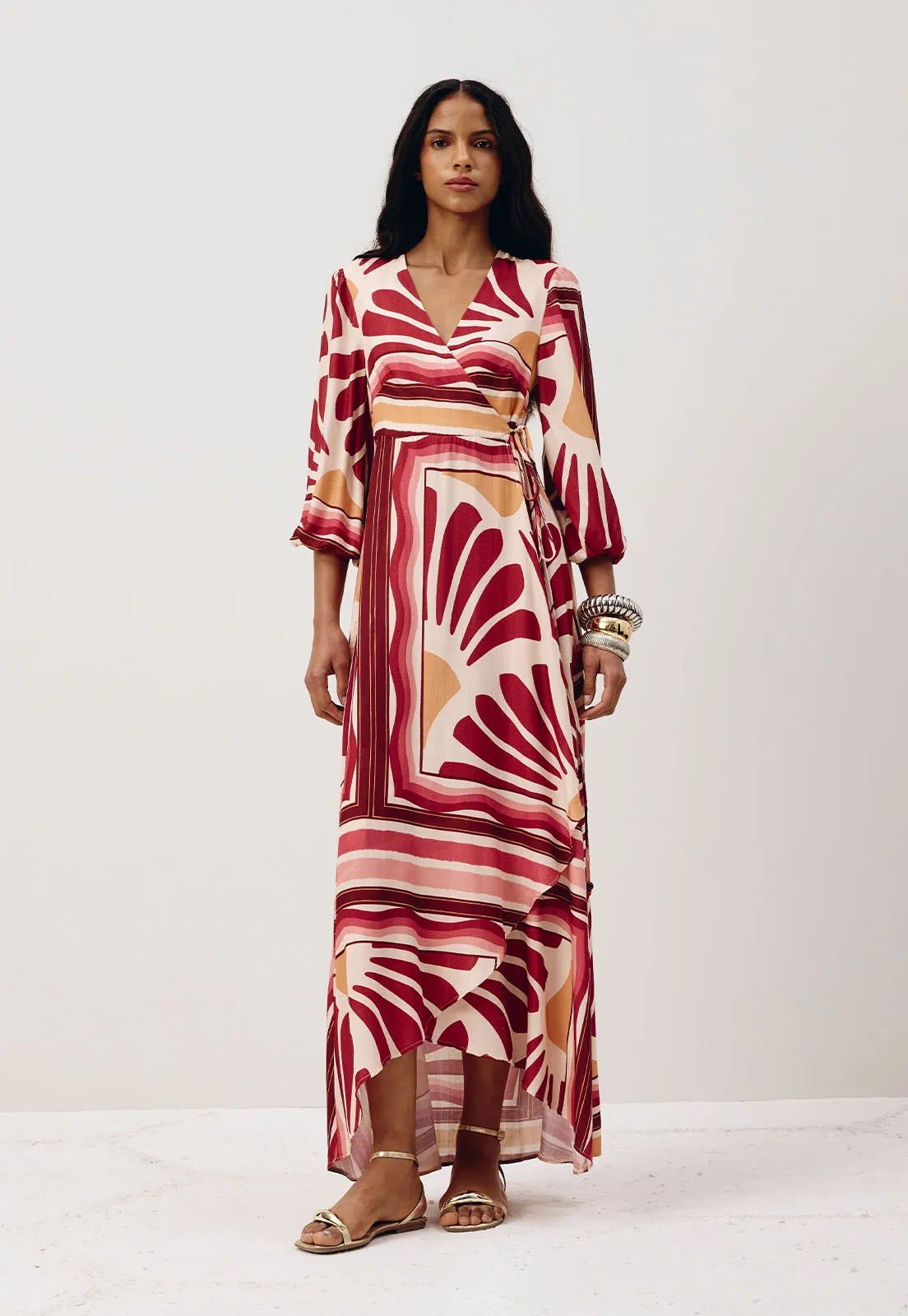 Colorful Printed Wrap Maxi Dress