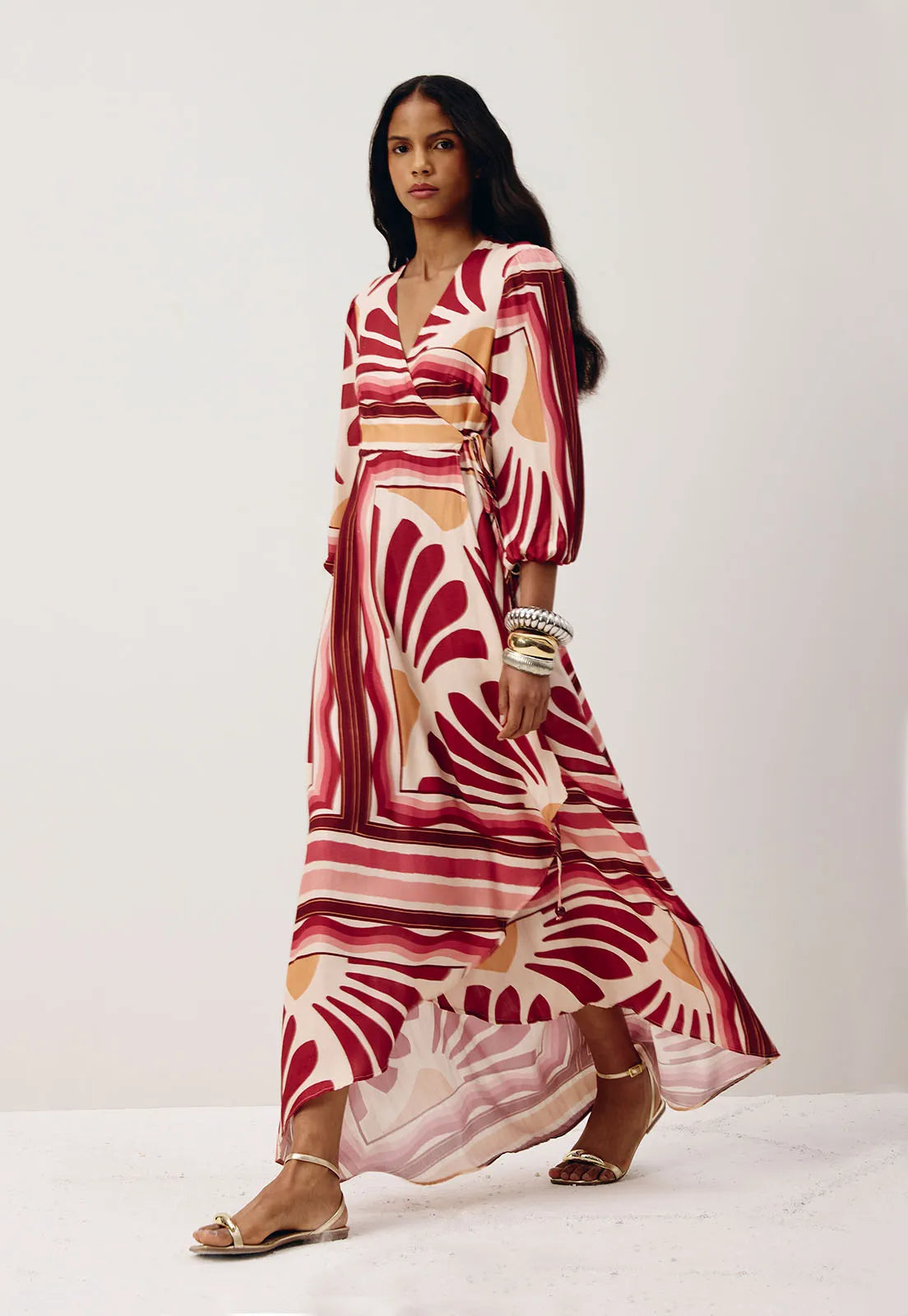 Colorful Printed Wrap Maxi Dress