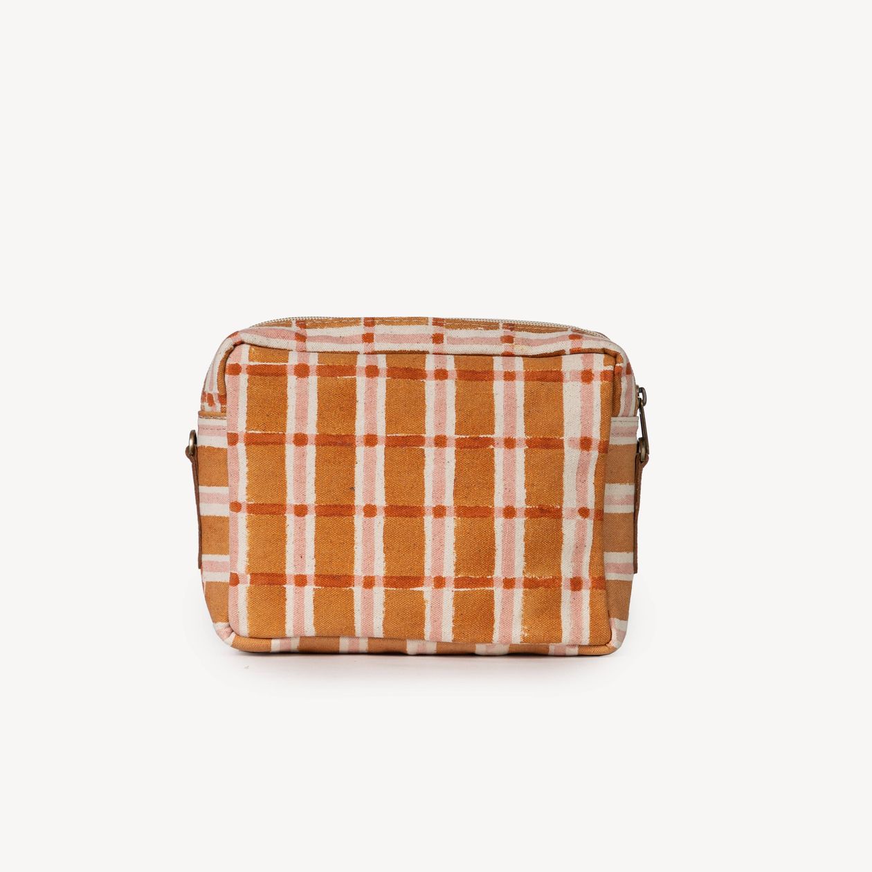 orange plaid camera bag