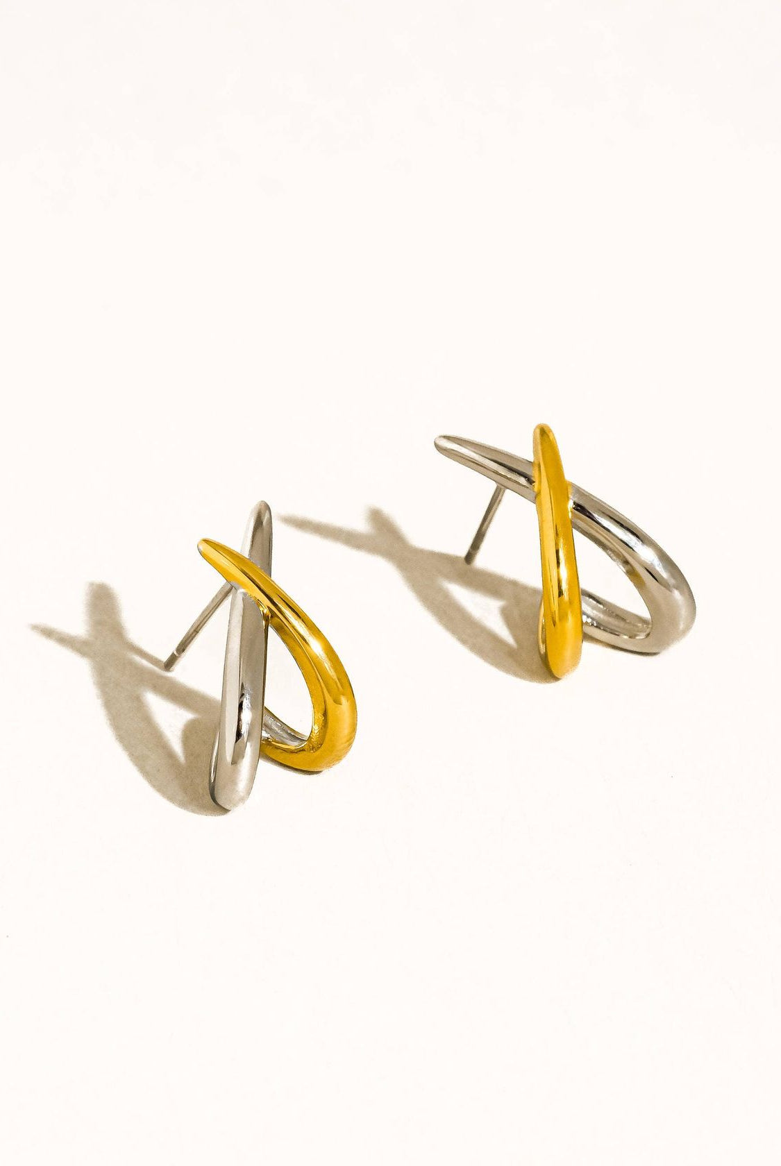Rose & Lee Co Staven Two Tone Crossover Earrings, 18k Gold Earrings