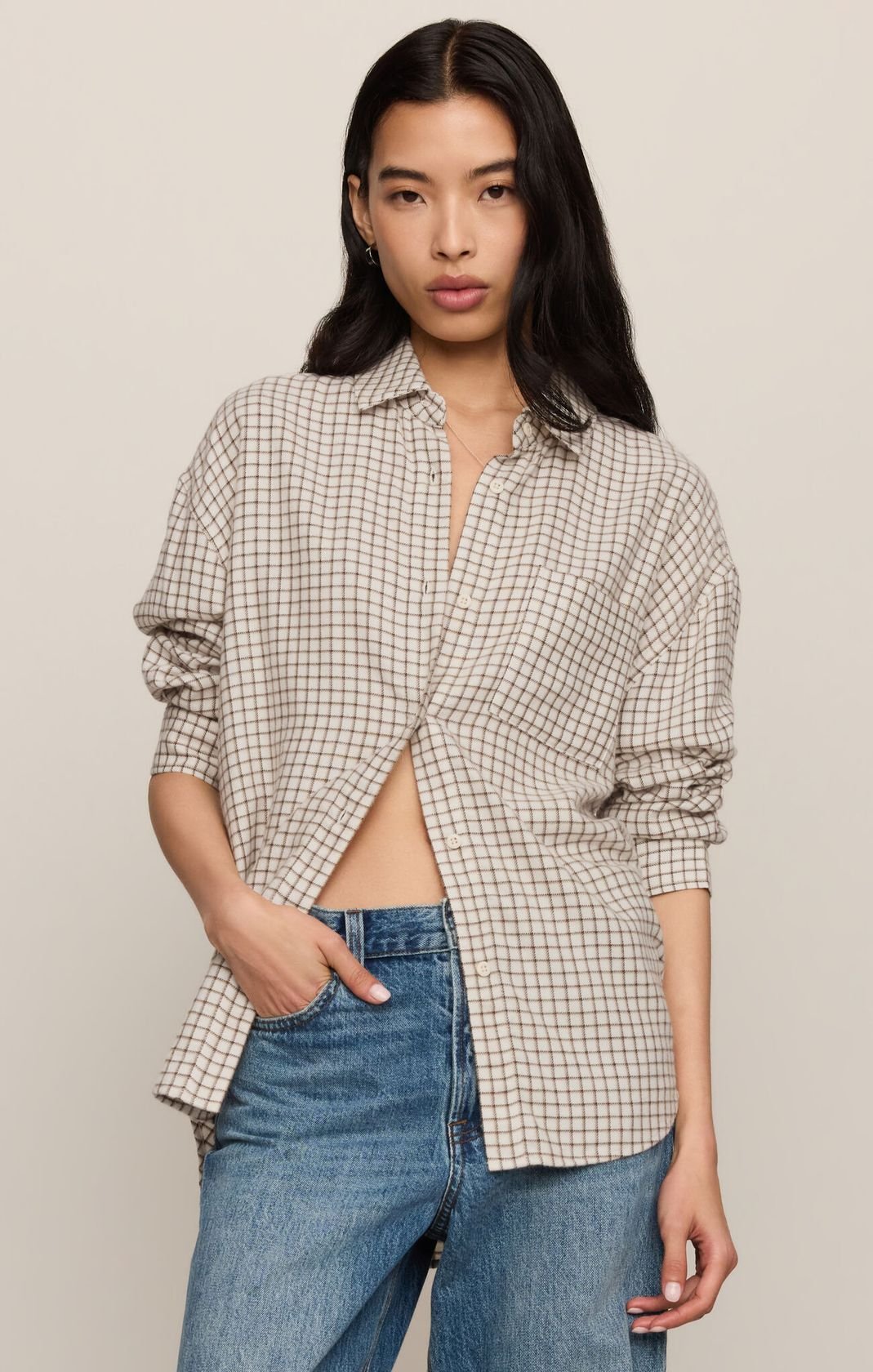 Rose & Lee Co River Plaid Top, Frosted Pearl by Z Supply Long Sleeve