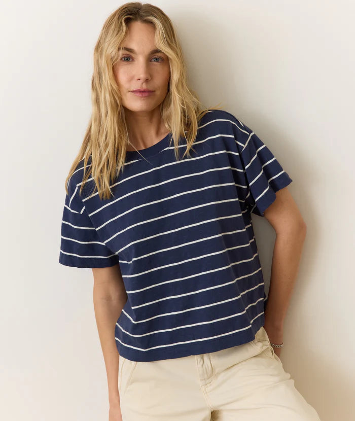 Navy and White Striped Short Sleeve Top