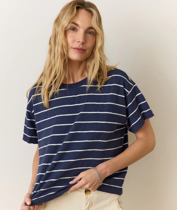 Navy and White Striped Short Sleeve Top