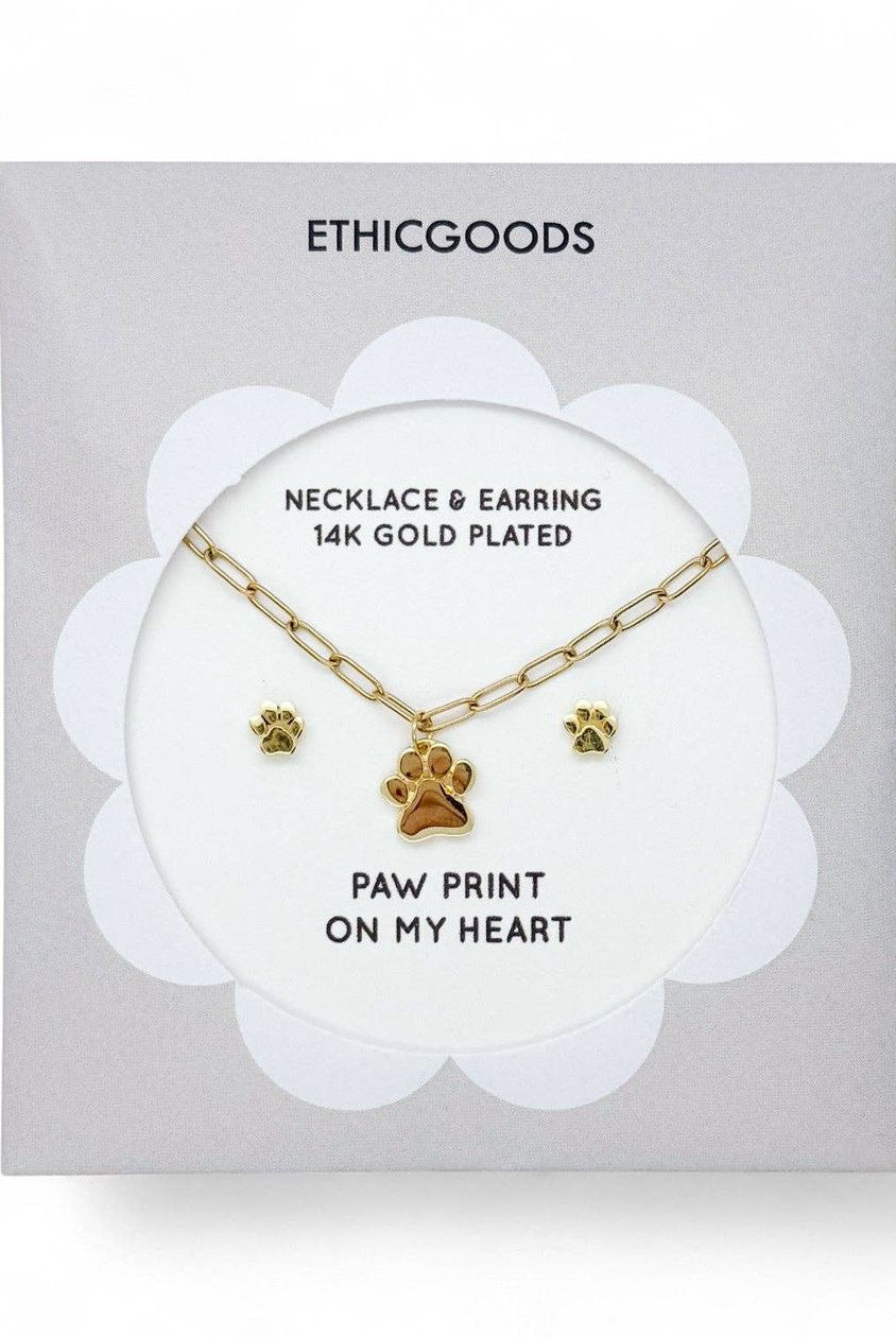 Rose & Lee Co Kids Necklace & Earring Set, Paw Prints Necklaces