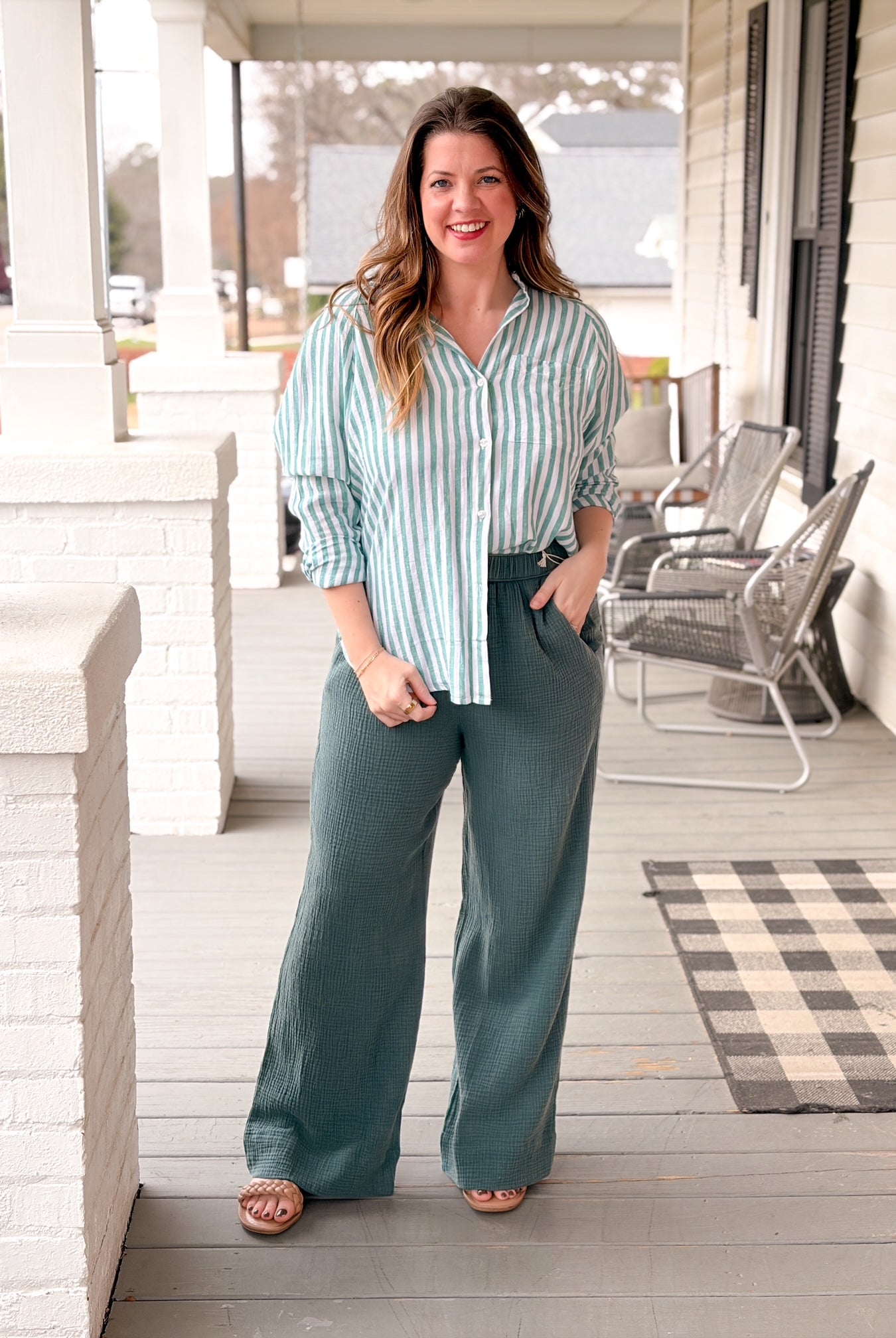 Teal Straight Leg Gauze Pants