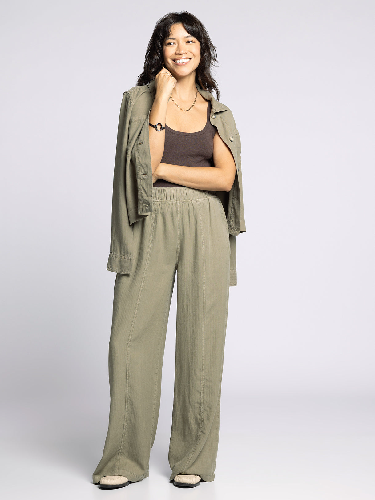 Olive Green Pants with Elastic Waistband