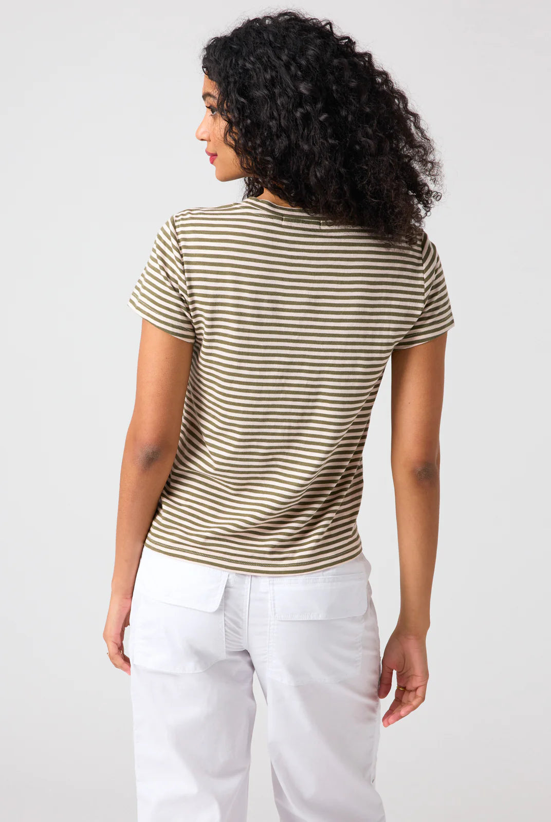 Olive/White Striped Tee Apex Ethical Boutique
