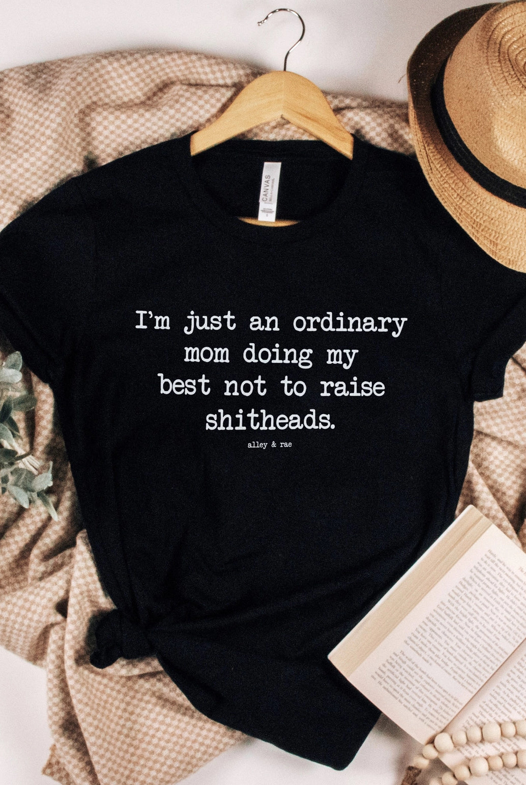 Rose & Lee Co Ordinary Mom Tee, Solid Black Short Sleeve