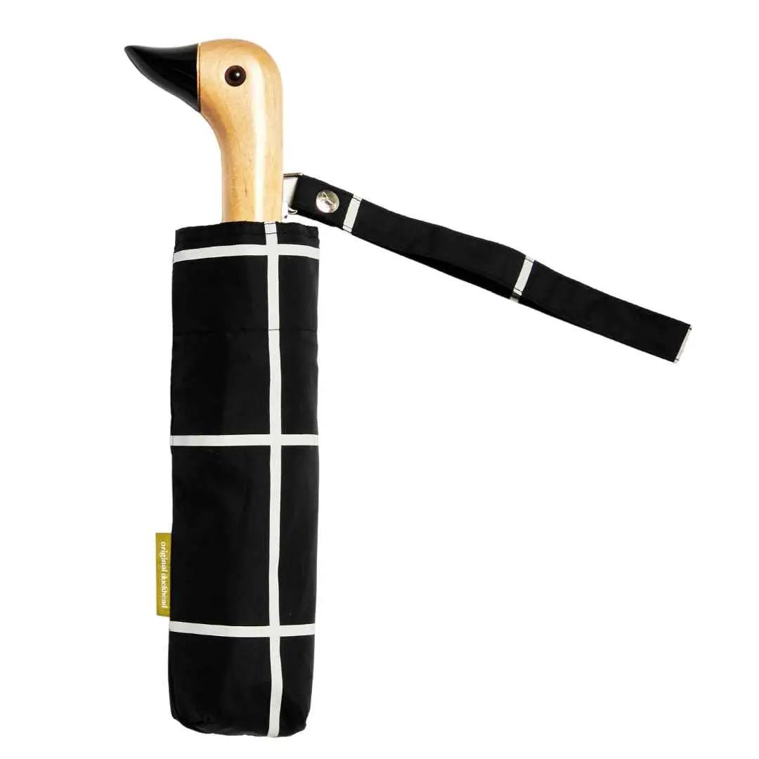 Rose & Lee Co Black Grid Compact Eco - Friendly Duck Umbrella Accessories