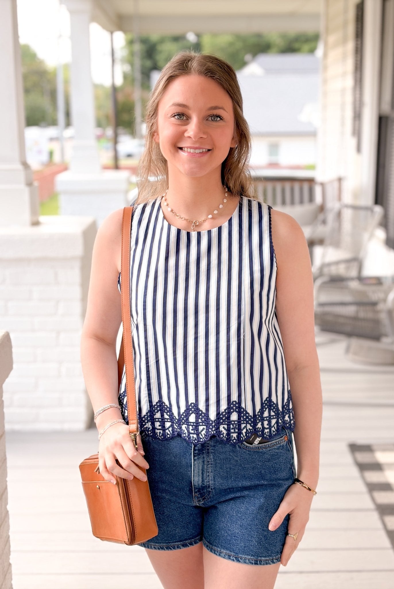 Rose & Lee Co Paige Top, Navy/White Work Tops